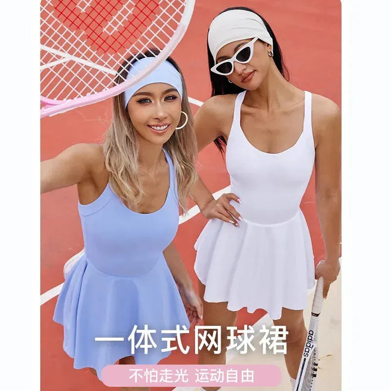 Women's Slim Fit Tennis Dress - One Piece Jumpsuit for Sports & Fitness with Chest Pads | Golf, Badminton, Yoga & Skort Outfit | Breathable Cross Back Tracksuit for Workouts & Court Performance