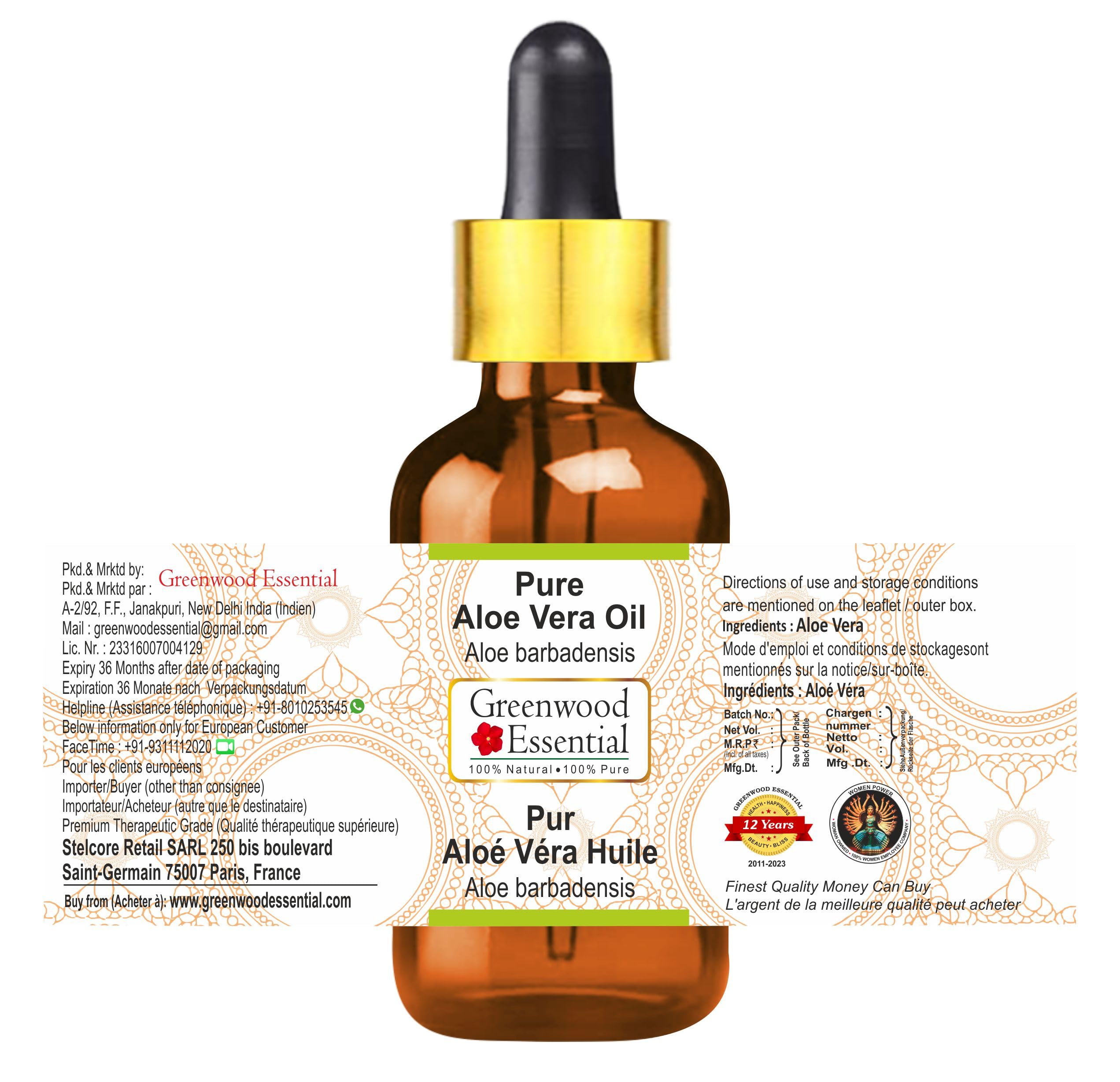 Pure Aloe Vera Oil (Aloe Barbadensis) - 100% Natural Therapeutic Grade, 10ml - Skin Care, Hair Growth, Sunburn Relief & Aromatherapy