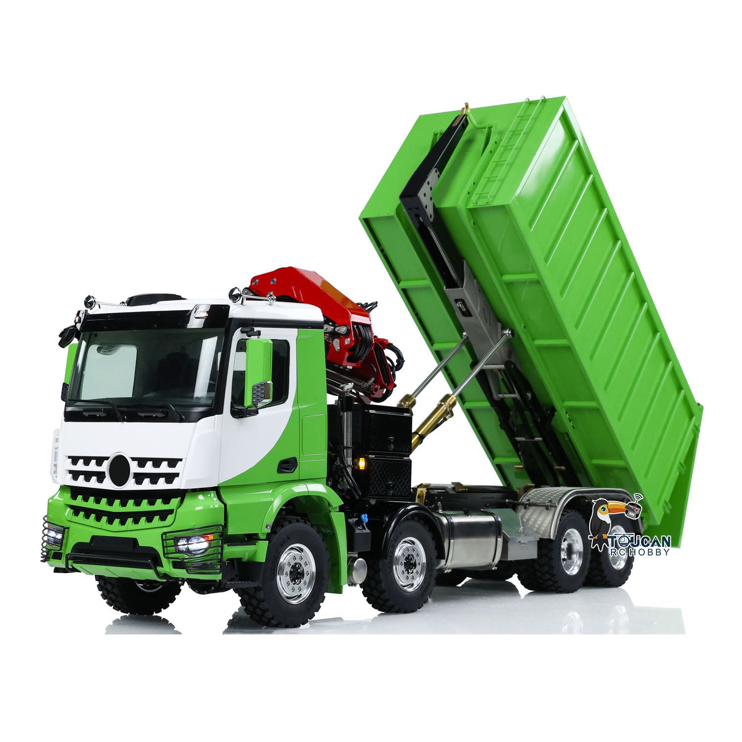 1/14 Scale Metal LESU RC Hydraulic Crane Dump Truck 8x8 RTR Model - 3348 Dumper Waste Bin with PL18EV Remote Controller & 2-Speed Gearbox | Construction Site, Mining, Waste Management Toy Vehicle for Adults & Kids