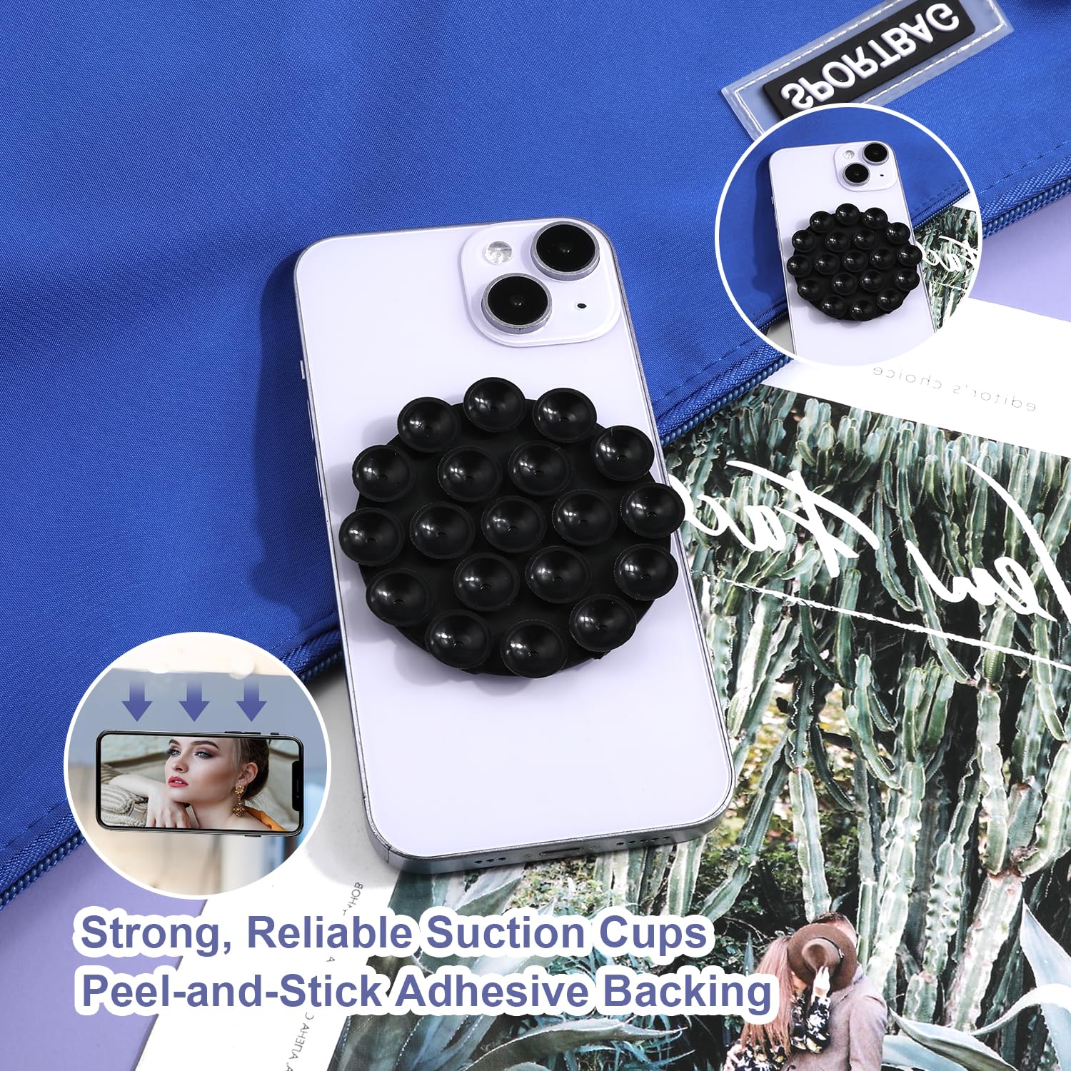 LUTER 7-Piece Silicone Suction Cup Phone Holder Set - Strong Adhesive Mount for Smartphones, Tablets, Car Dashboard & Bathroom - Multi-Purpose Non-Slip Grip for iPhone, Samsung, Android Devices (Black) - Perfect for Driving, Showering, Cooking & Office Use