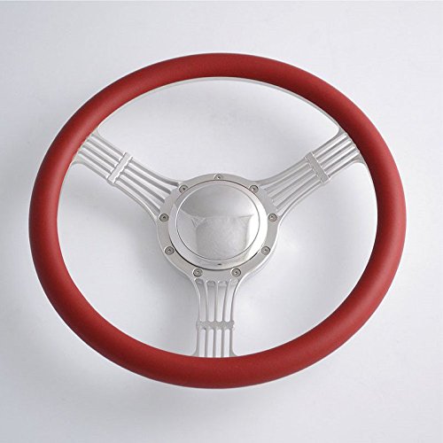 Flashpower 14'' Billet Banjo Half Wrap Steering Wheel - 9 Bolt Design with 2'' Dish & Horn Button (Burgundy Red) | Perfect for Hot Rods, Classic Cars & Custom Builds