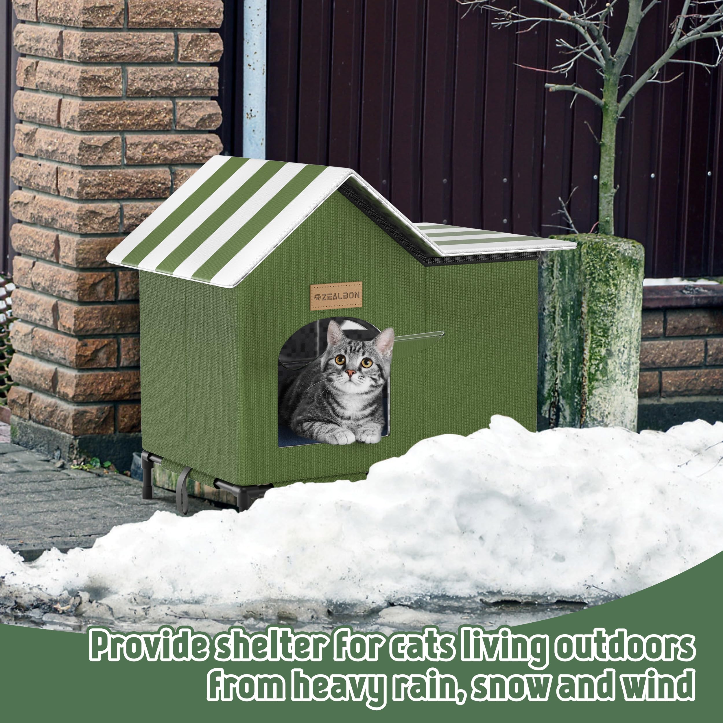 Heated Outdoor Cat House for Winter - Insulated, Weatherproof & Waterproof Feral Cat Shelter with Elevated Design & Escape Door - Perfect for Stray Cats, Barn Cats & Outdoor Pets in Cold Weather
