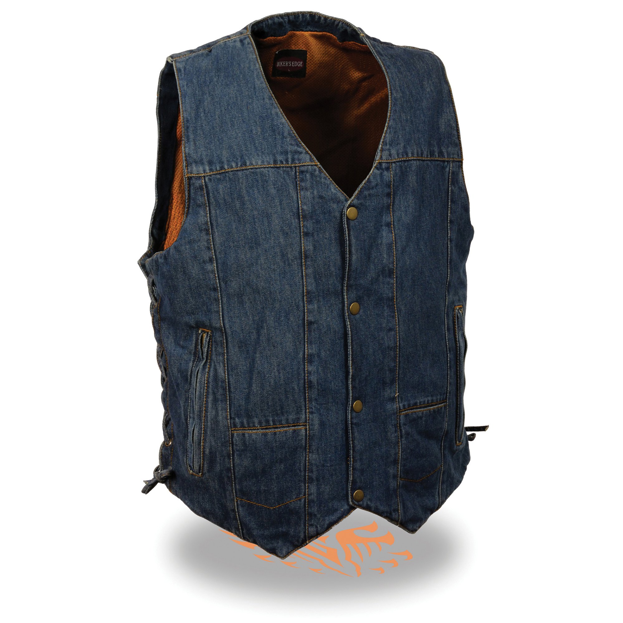 Milwaukee Leather Men's 10 Pocket Side Lace Denim Vest for Motorcycle Riding & Outdoor Activities (Blue) - Perfect for Bikers, Cowboys & Casual Wear