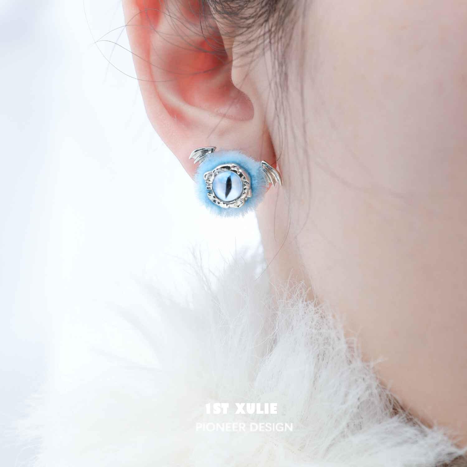 Little Demon Fluffy S925 Sterling Silver Demon Earrings - Gothic Punk Ear Clips for Women - Perfect for Halloween, Cosplay & Alternative Fashion