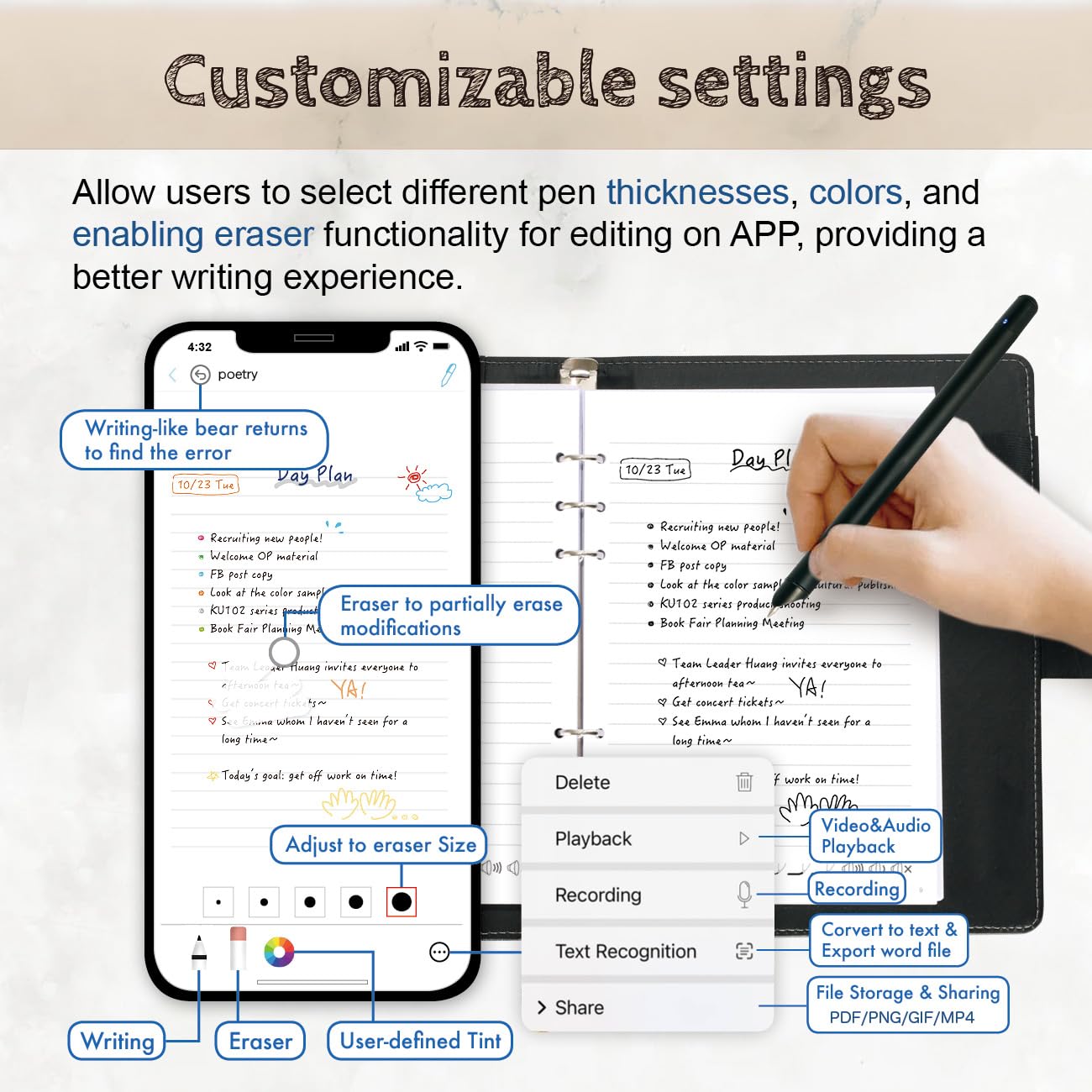 3-in-1 Digital Smart Pen with Notebook - Bluetooth Smartpen Writing Set for Note Taking & Drawing, Real-Time Digital Sync for iOS/Android, Ideal for Students, Meetings & Creative Work