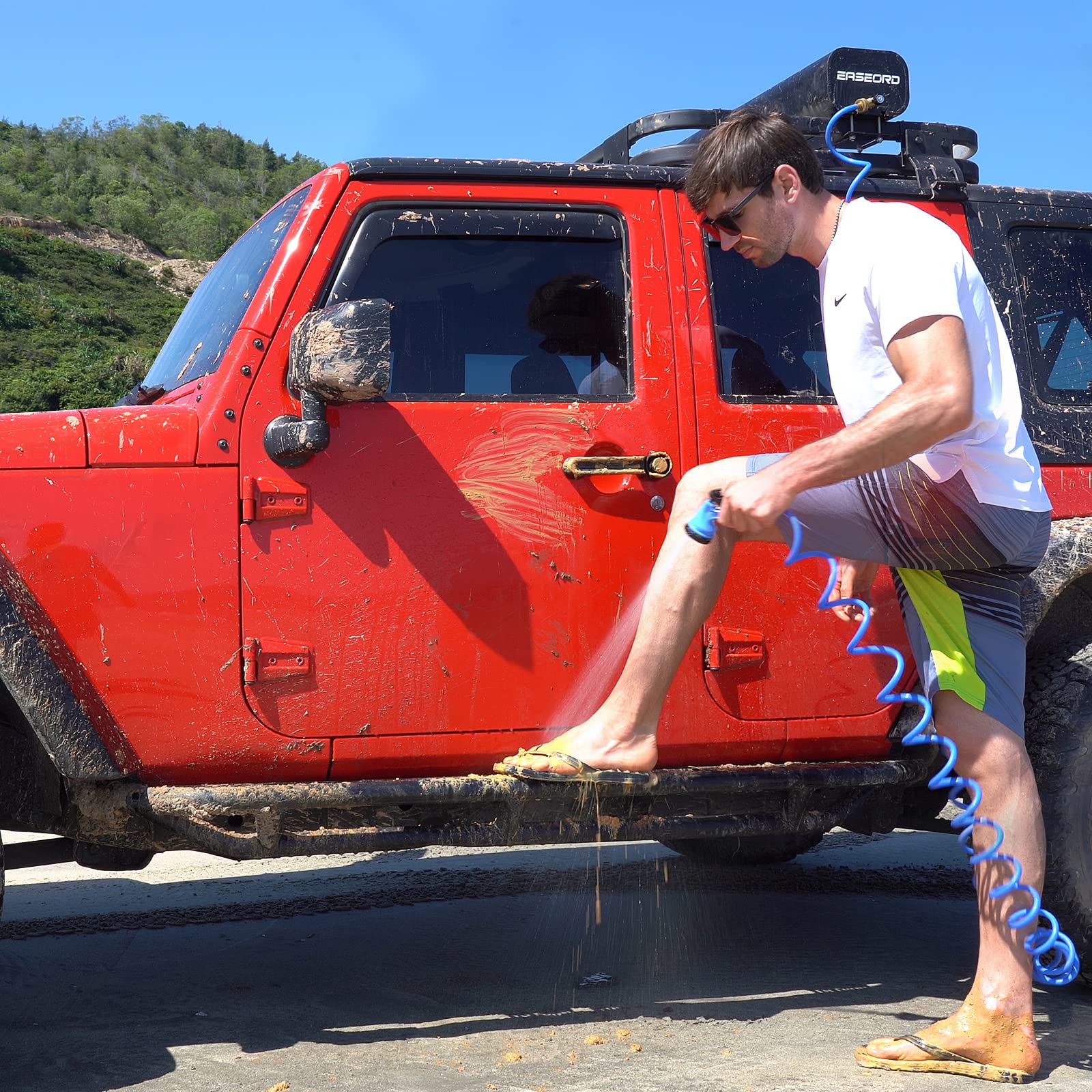 EASEORD 8 Gallon Pressurized Water Tank - Portable Camping Shower System for Off-Road Vehicles, Trucks & SUVs | Overlanding, Outdoor Adventures & Emergency Water Storage | Perfect for Road Trips, RV Camping & Off-Grid Living