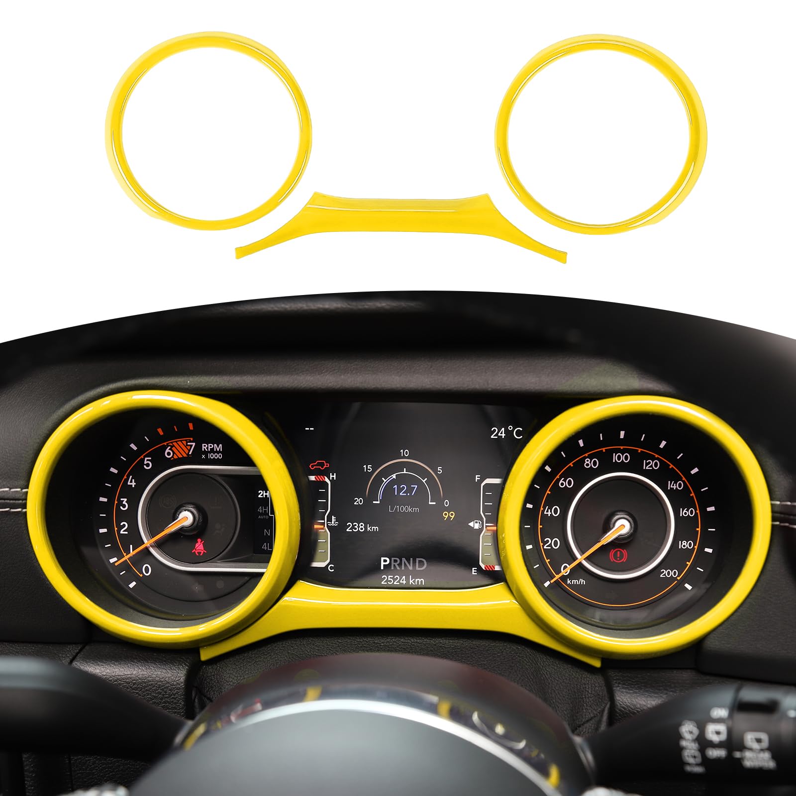 Jeep JL Dashboard Gauge Trim Ring Cover - Yellow Interior Accessories for Wrangler JL/JLU & Gladiator JT (2018-2023) - 3pcs Set - Perfect for Off-Roading & Custom Jeep Upgrades