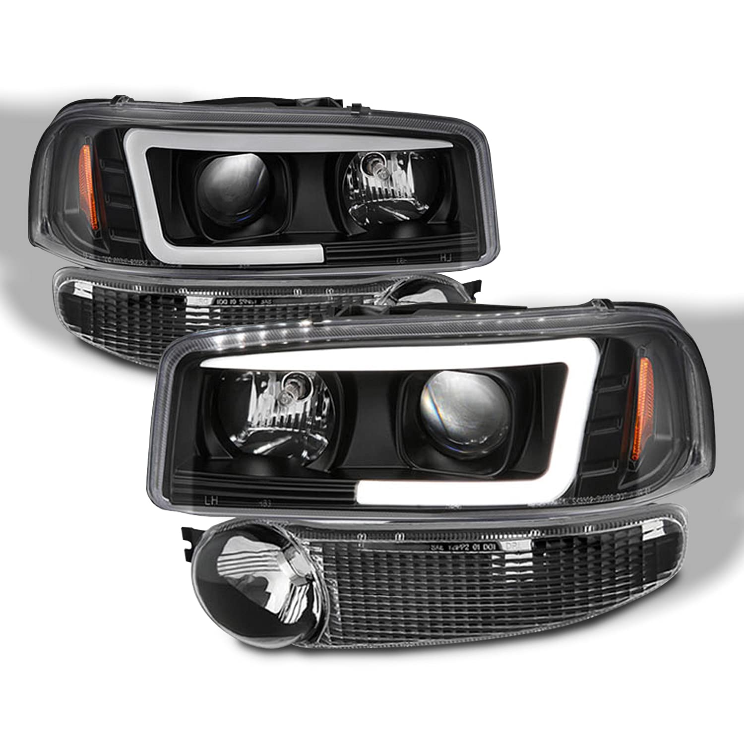 AKKON LED Tube DRL Projector Headlights & Bumper Lights Housing Set for 1999-2006 GMC Sierra Yukon XL Denali - Upgrade Your Truck's Style & Visibility for Night Driving & Off-Road Adventures