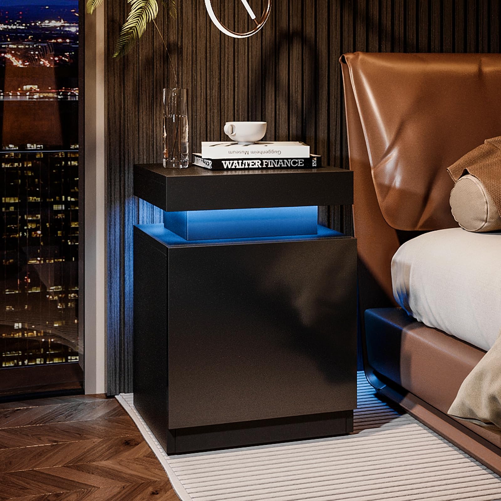 Oneinmil Nightstand Set of 2 - Modern LED Bedside Tables with Storage Cabinet & Touch Lights - Black End Tables for Bedroom, Living Room & Office (Perfect for Reading, Charging Devices & Bedroom Decor)