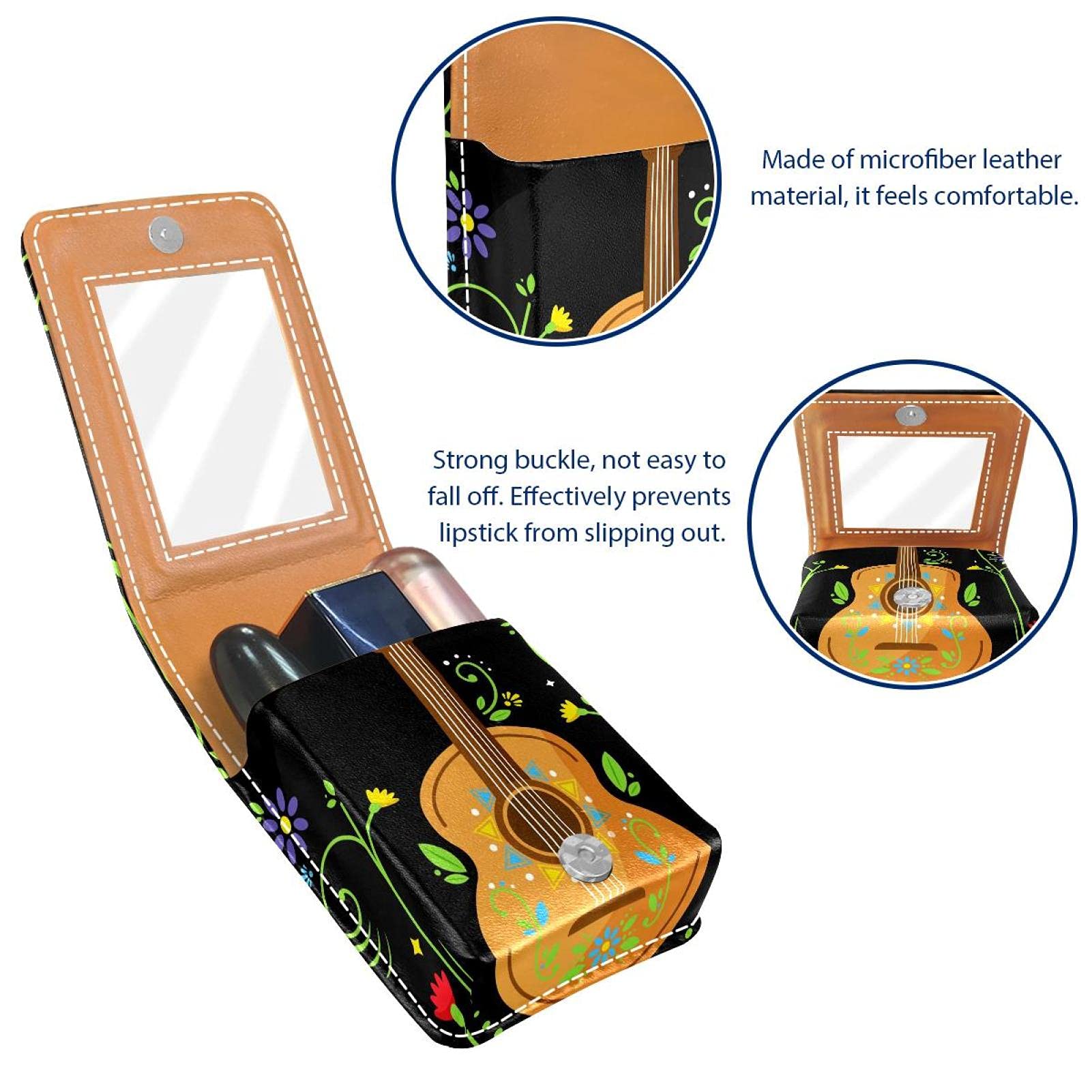 Portable Flower Guitar Design Lipstick Case with Mirror - Mini Makeup Organizer Holds 3 Lipsticks - Perfect for Travel, Parties & Daily Cosmetics Storage