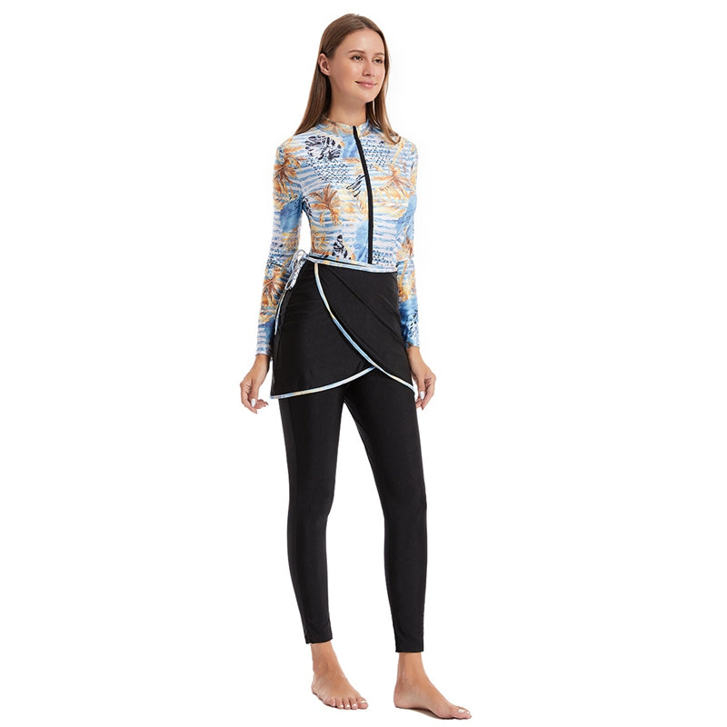 3-Piece Printed Swimwear Set - Modest Burkinis with Removable Breast Pads for Women | Beach, Pool & Water Activities
