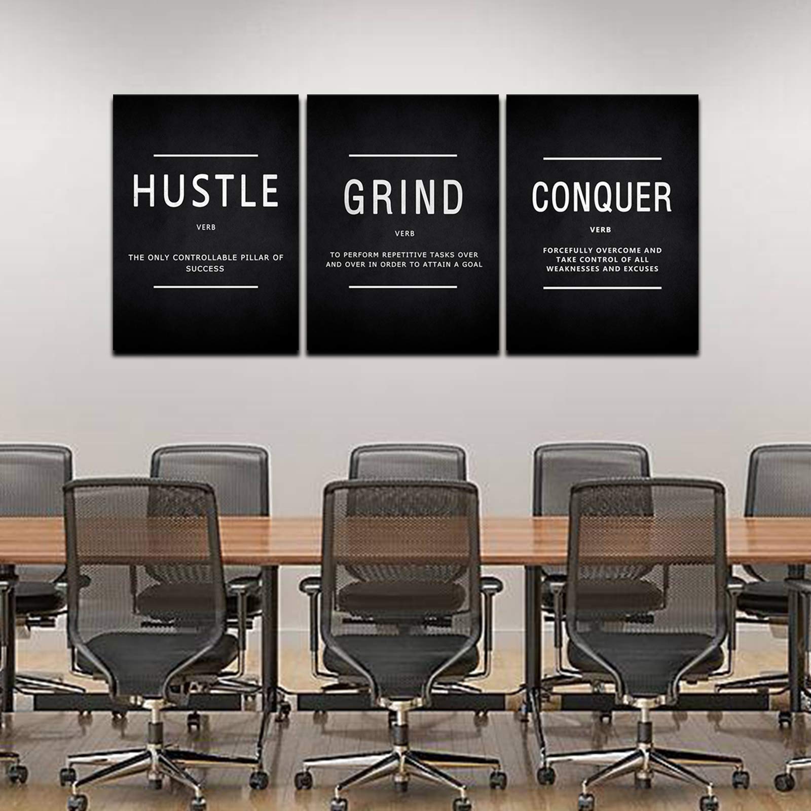 BWSPACE Motivational Wall Art Set - 3 Piece Inspirational Canvas Prints for Office, Living Room & Bedroom Decor (36x16 Inch, HGC) - Perfect for Home Office Motivation & Modern Interior Design