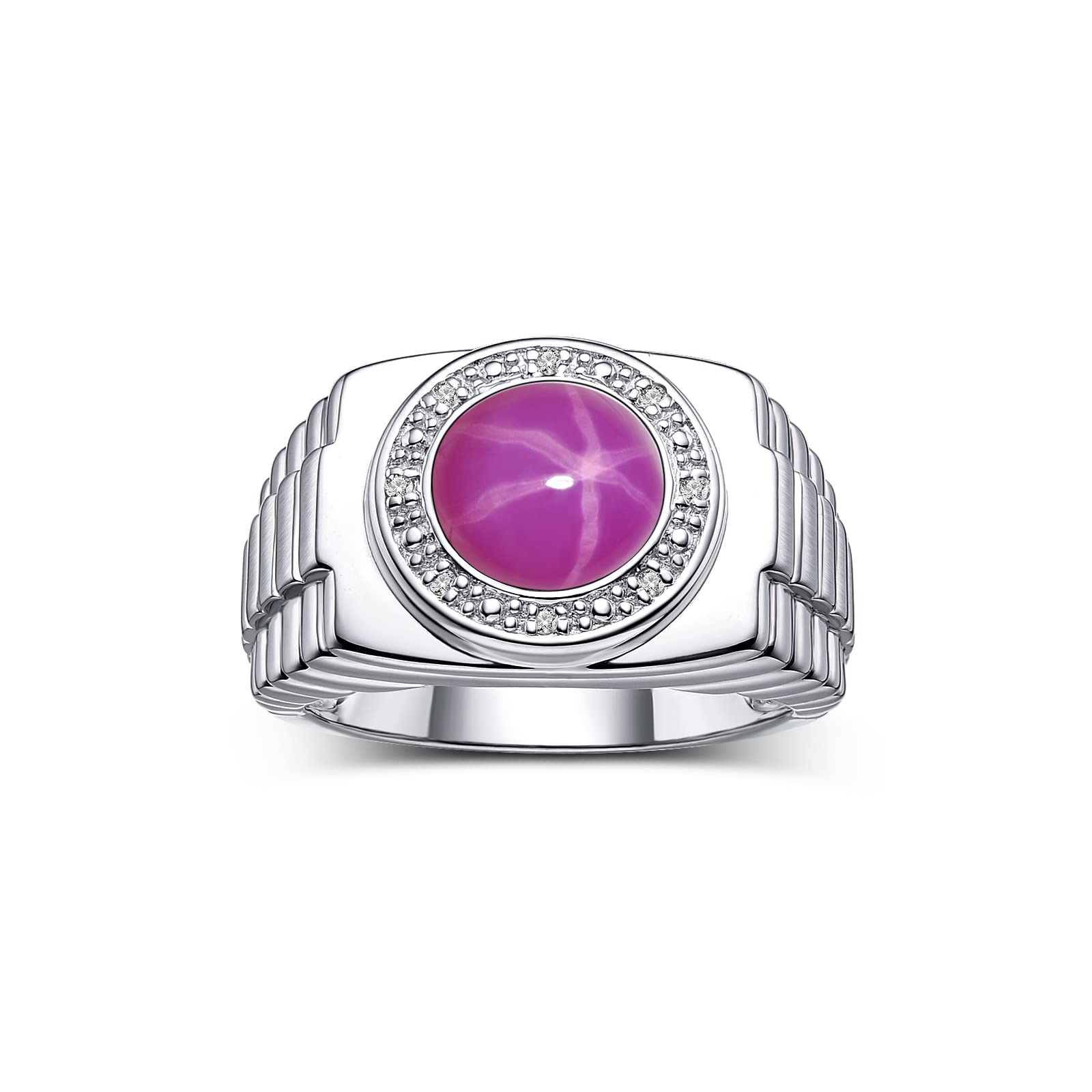 Rylos Men's Sterling Silver Ring with Round Cabochon Gemstone & Diamonds - Size 8-13, Designer Wedding Band, Anniversary Gift for Him - Perfect for Date Nights, Proposals & Special Occasions