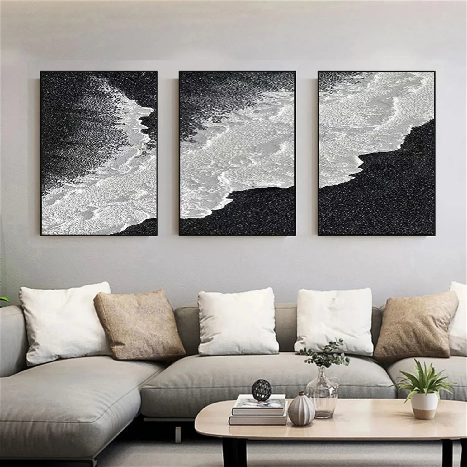 Ocean and Sky Painting Set of 3 - Coastal Wall Art for Living Room, Bedroom & Office Decor | Modern Beach Landscape Canvas Prints | #OS211