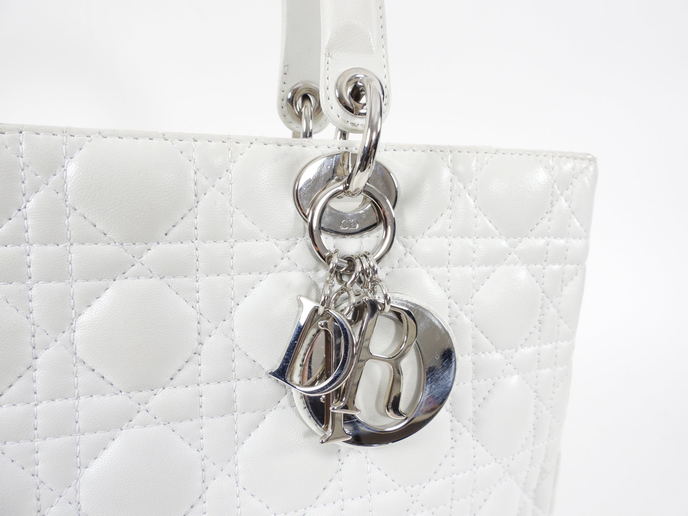 Dior Lady Dior Cannage Large White Leather Tote Bag for Women - Luxury Designer Handbag Perfect for Work, Travel & Special Occasions