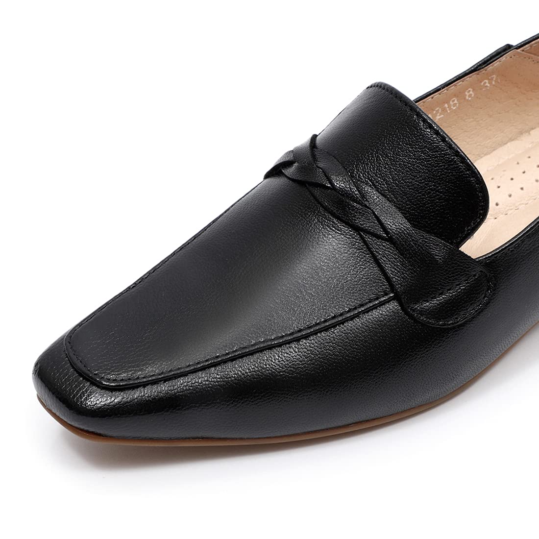 Women's Leather Penny Loafers - Square Toe Slip-On Dress Shoes for Office & Casual Wear - Comfortable & Stylish Flat Shoes for Women - Perfect for Work, Business, Travel & Everyday Outfits