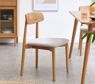 Solid Oak Wood Round Nordic Dining Table with Rock Slab Surface - Modern Farmhouse Kitchen & Dining Room Furniture for Family Gatherings