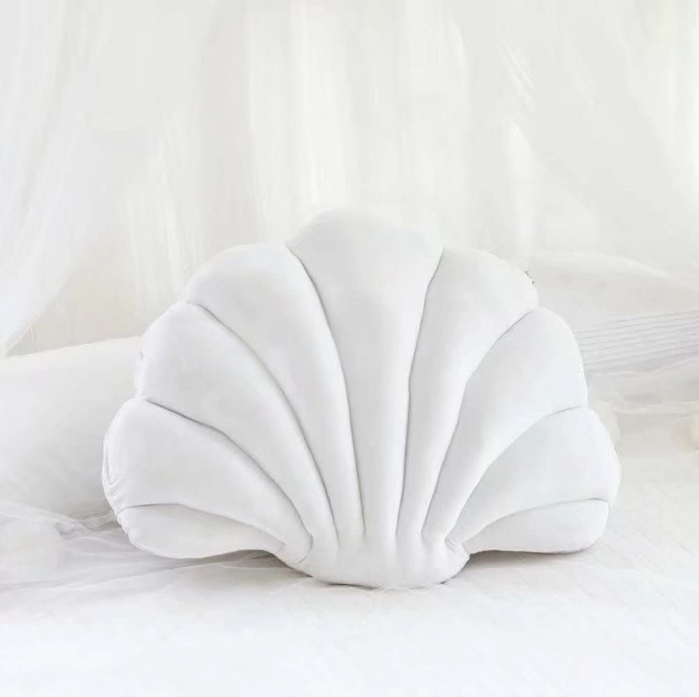 3D Velvet Seashell Throw Pillows - Soft Decorative White Seashell Shaped Cushion for Bed, Sofa & Home Decor (Medium 13.39x9.84 Inch) - Perfect for Coastal, Beach House & Boho Bedroom Styling