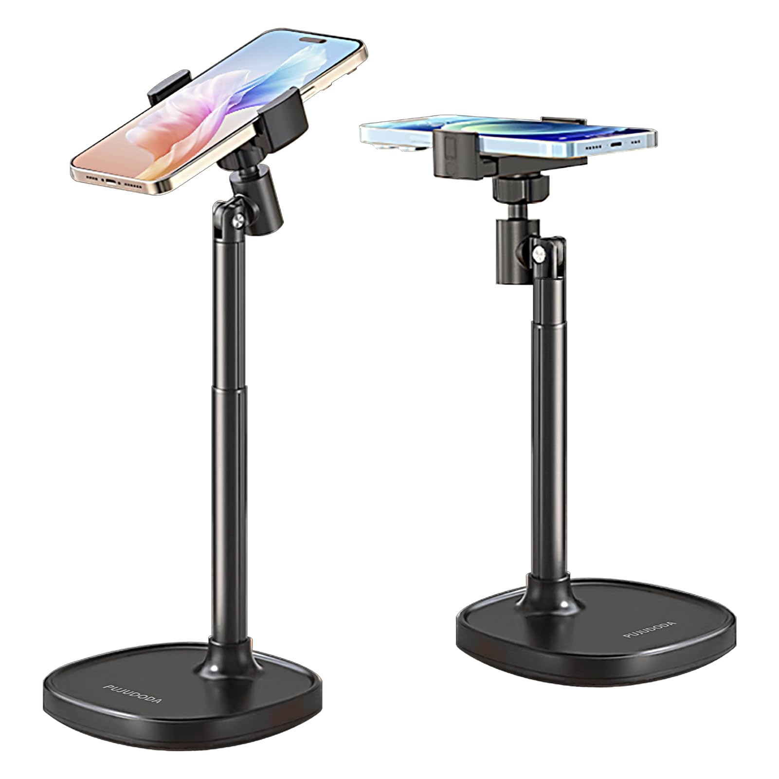 Adjustable Telescopic Phone Stand Holder for Desk - 360° Swivel & Multi-Angle Viewing - Compatible with iPhone & Android Smartphones - Perfect for Video Calls, Streaming, and Top-Down Photography