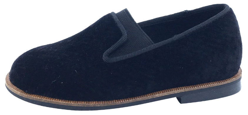 Luccini Boys & Girls Slip-On Smoking Loafers - Black Espiga Velvet Dress Shoes for Kids | Perfect for Weddings, Parties & Formal Occasions