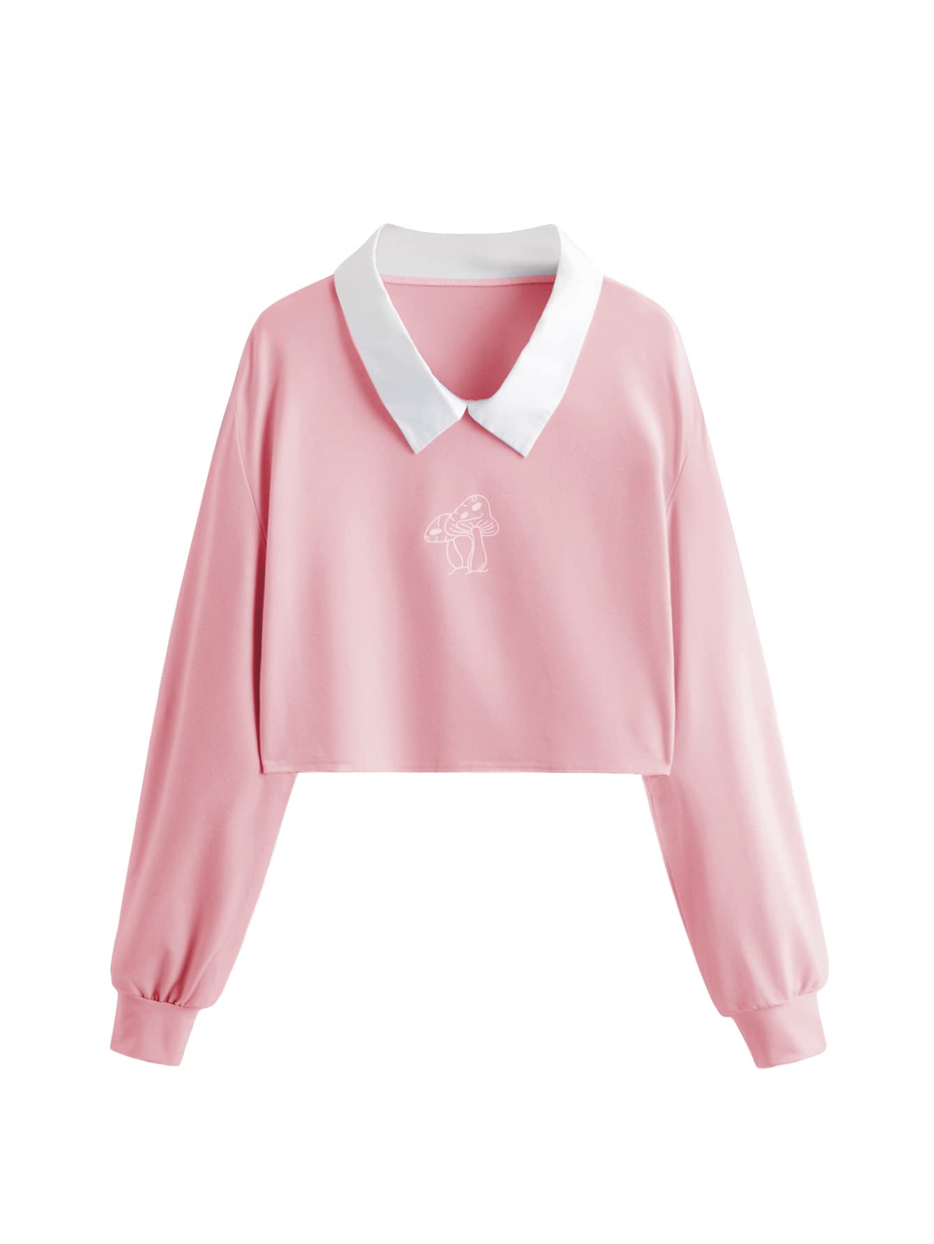 SweatyRocks Women's Color Block Long Sleeve Crop Top - Casual Collar Tee Shirt for Everyday Wear, Street Style & Layering Outfits