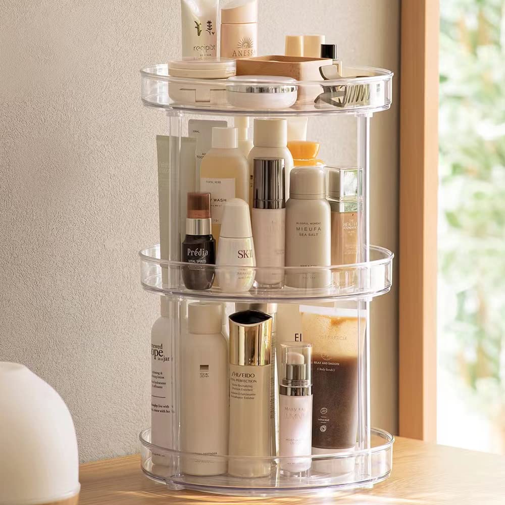 GLAMFORT 3-Tier Rotating Makeup Organizer - 360° Spinning Cosmetic Storage with Large Capacity (10.6 Inch) - Perfect for Vanity, Bathroom Counter & Dressing Table Organization