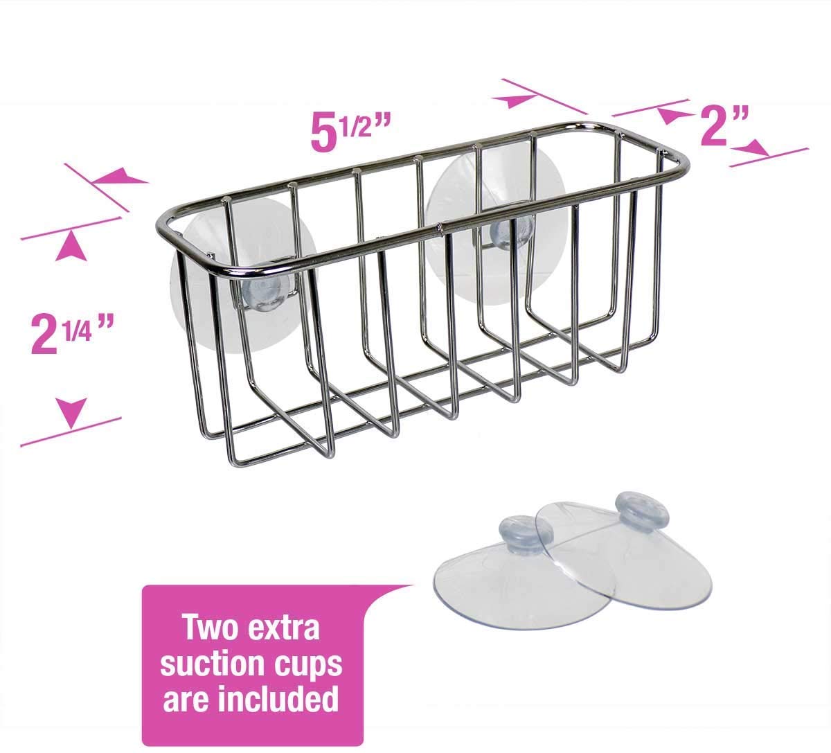 Stainless Steel Sink Caddy Organizer with Strong Suction Cups - 2 Pack Sponge & Soap Holder for Kitchen, Bathroom - Rustproof & Space Saving Storage Solution