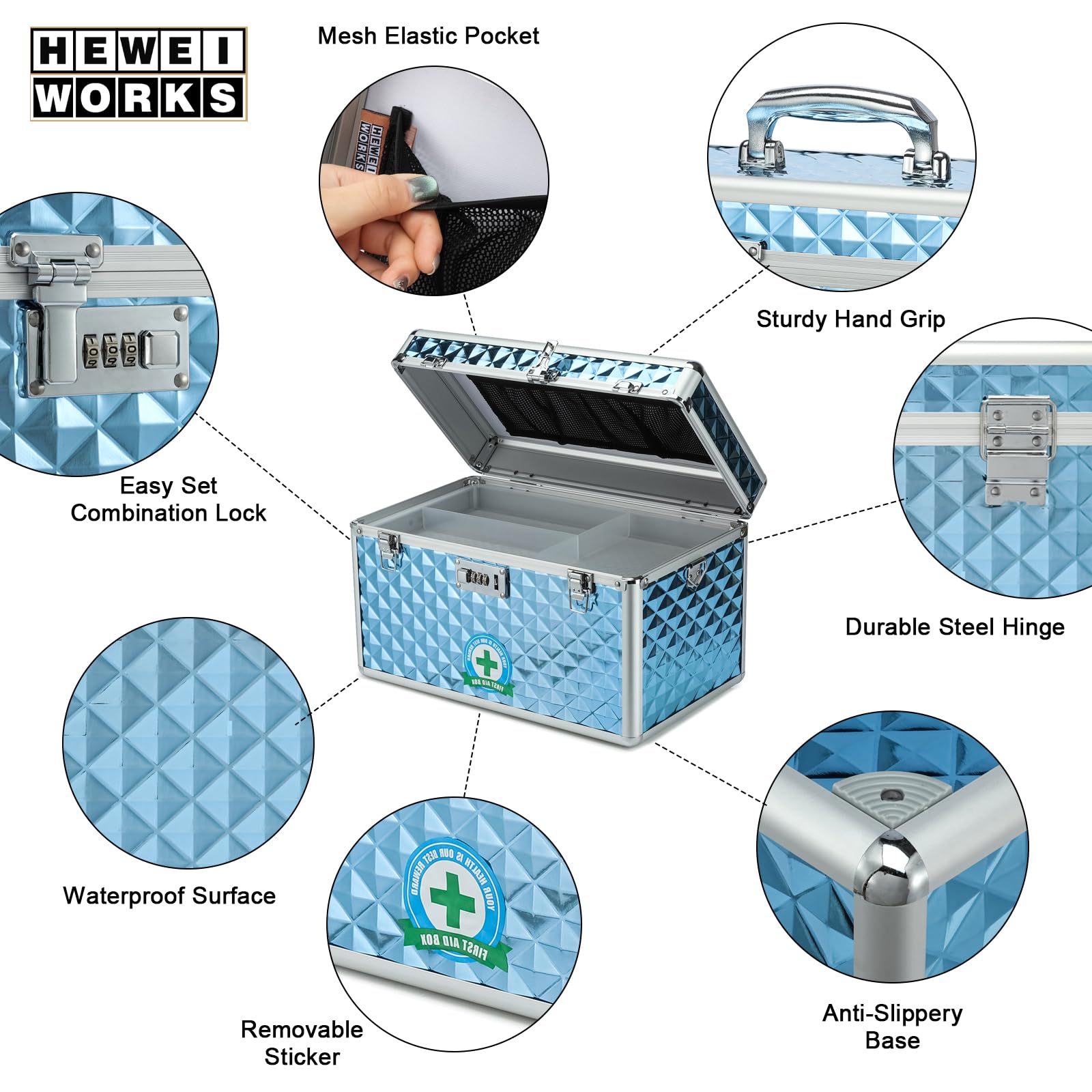 Secure Combination Lock Storage Box - Large Lockable Medicine & First Aid Organizer for Home, Travel, Camping - Durable Safety Box for Valuables, Medications, Emergency Supplies (Blue, X-Large)
