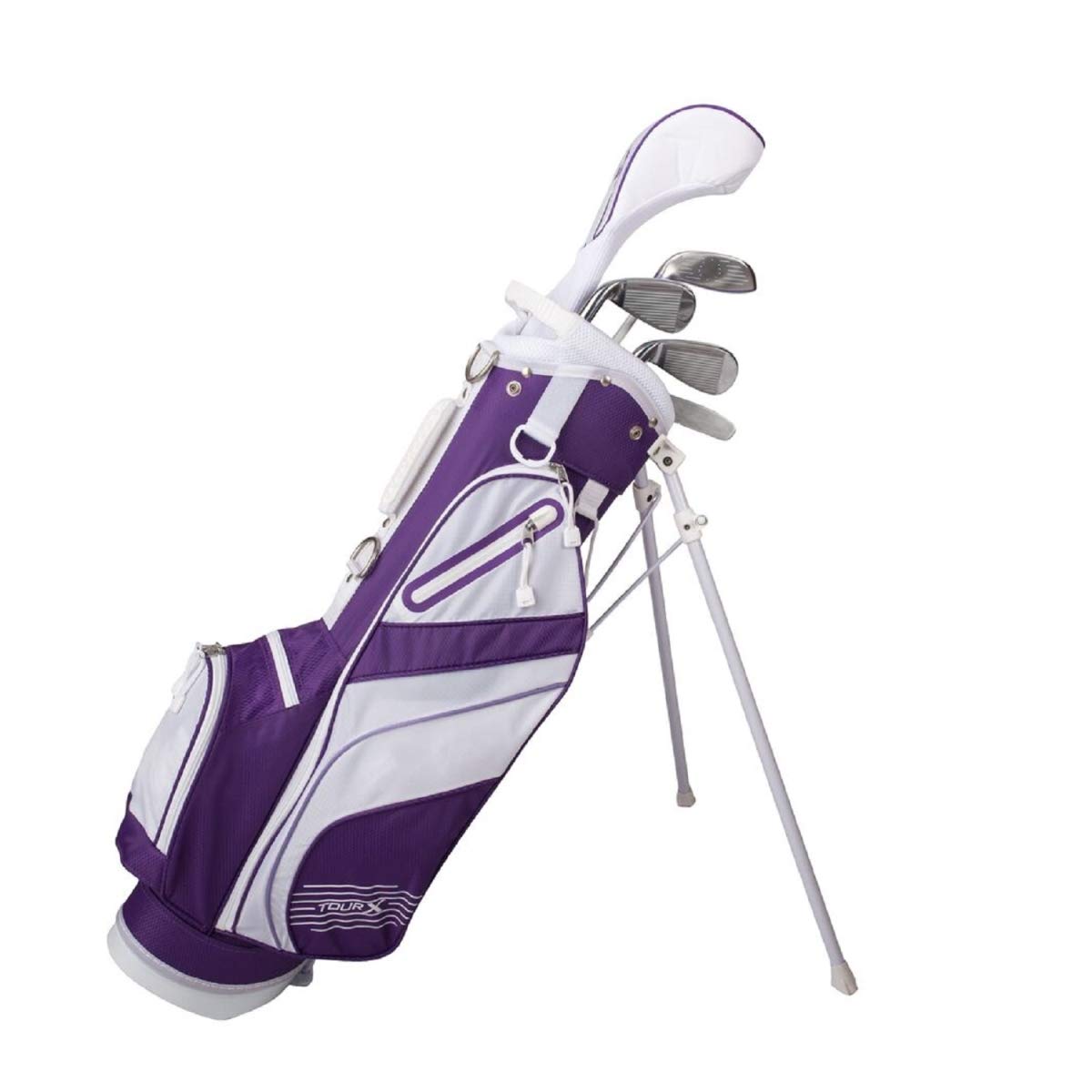 Tour x Jr Golf Set with Stand Bag - 5 Piece Purple Golf Clubs for Kids Size 3 | Perfect for Junior Golfers & Beginners | Ideal for Driving Range, Golf Course & Backyard Practice