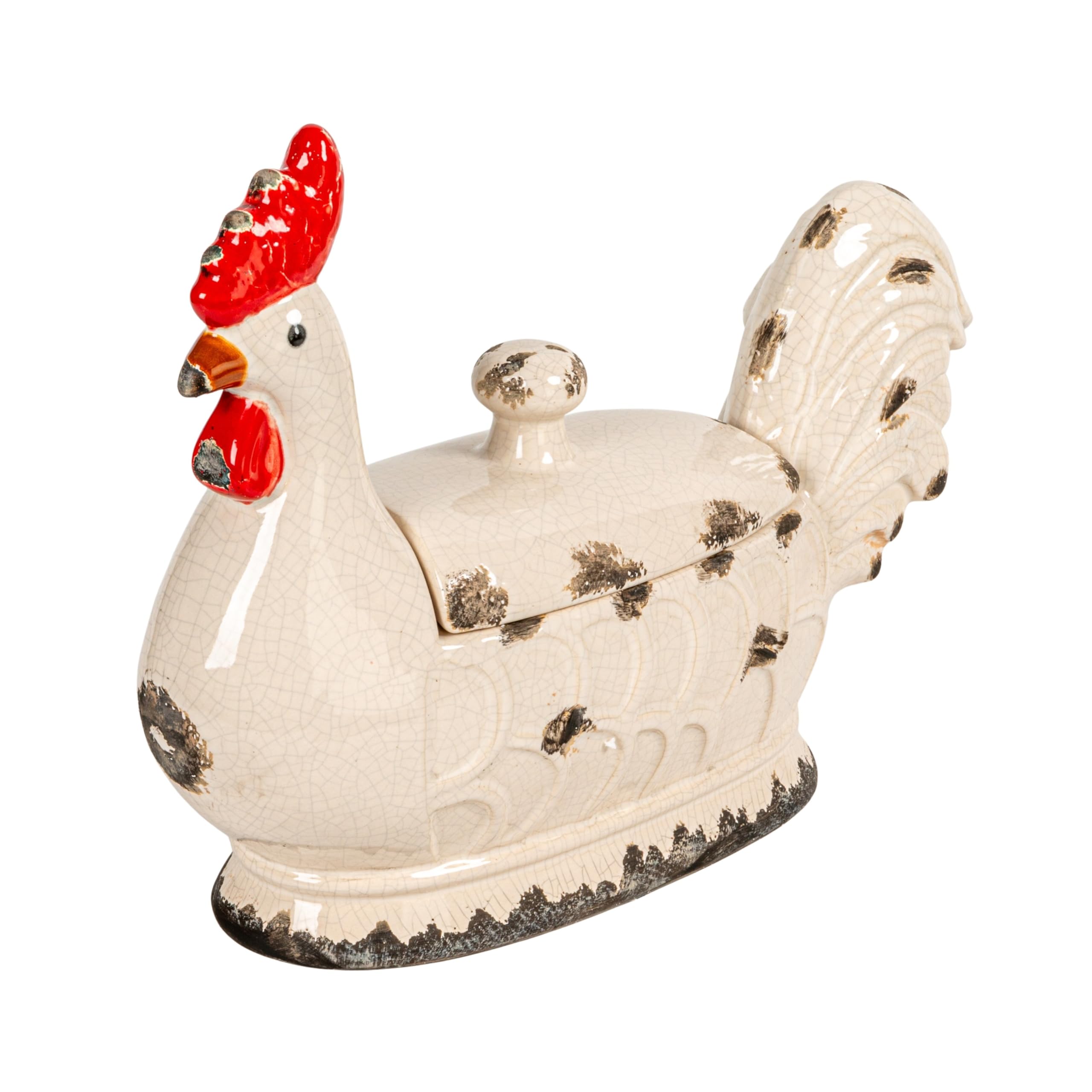 Creative Co-Op Rooster-Shaped Ceramic Canister with Airtight Lid - Perfect for Kitchen Storage, Coffee, Tea & Sugar | Farmhouse Decor & Country Style Home Accessories