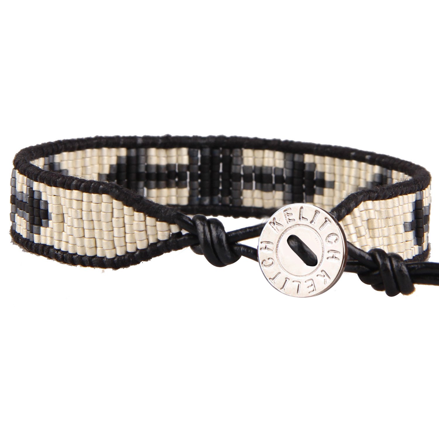 KELITCH Miyuki Beaded Leather Wrap Bracelet for Women - Handmade Braided Woven Beaded Strand Bracelet - Perfect for Boho Fashion, Casual Wear & Gift Giving