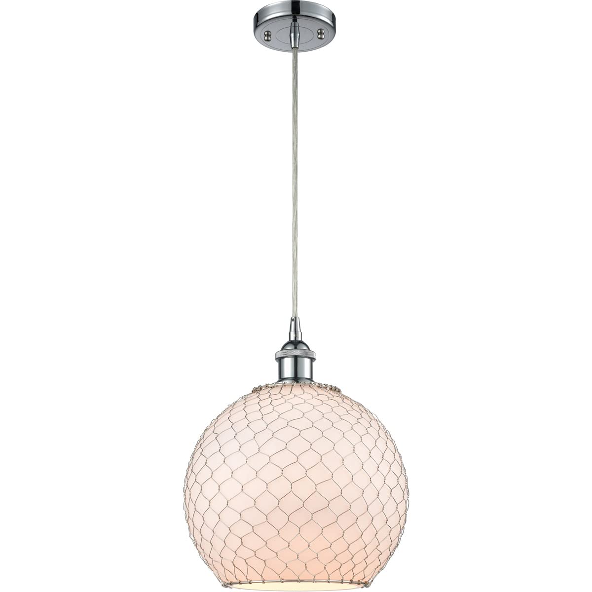 Large Farmhouse Chicken Wire Mini Pendant Light - 1-Light Polished Chrome Finish - Ballston Collection - Perfect for Kitchen Island, Dining Room, or Entryway Lighting