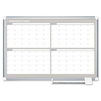 MasterVision 4 Month Dry Erase Wall Calendar Planner - 48x36 Inches, White & Silver - Perfect for Office, Classroom, or Home Organization