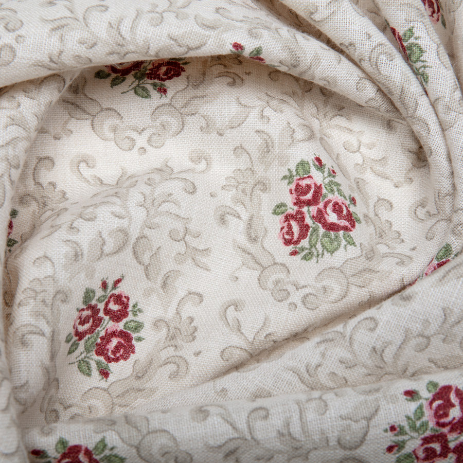 Aged Linen/Ivory Posy - Vintage Floral Linen Table Runner for Farmhouse Dining & Wedding Decor