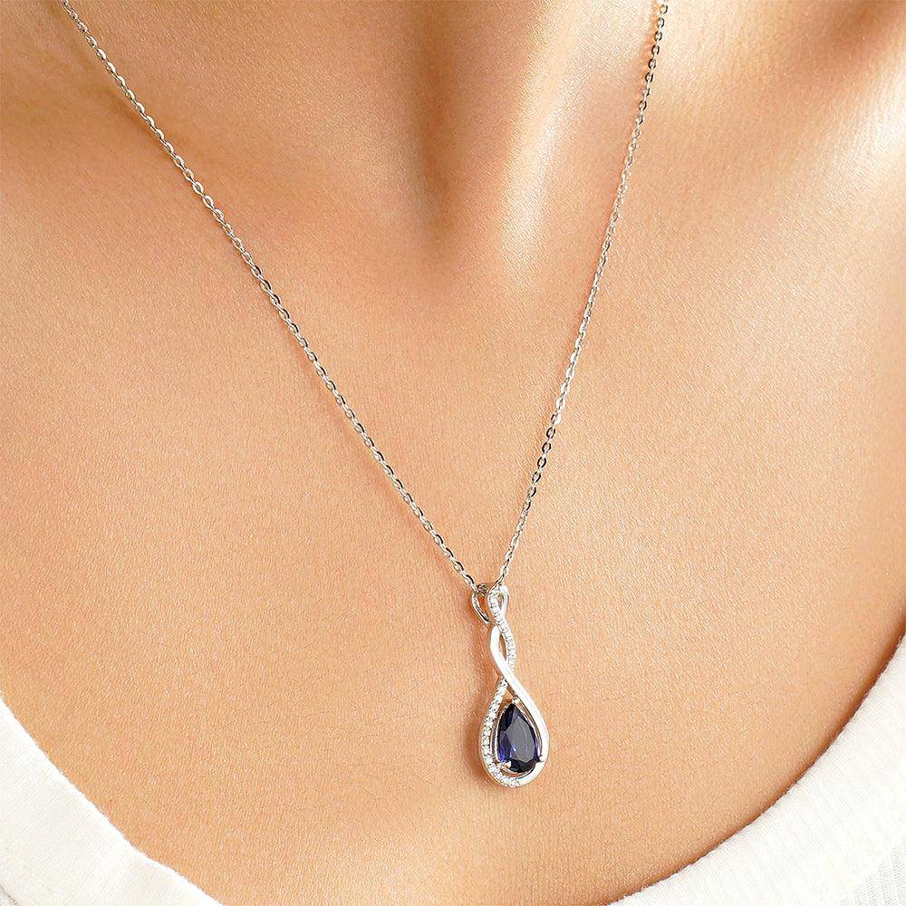 1.61 CT Twisted Infinity Floating Blue Sapphire Drop Pendant Necklace | Elegant Jewelry Gift for Women | Perfect for Weddings, Anniversaries & Special Occasions