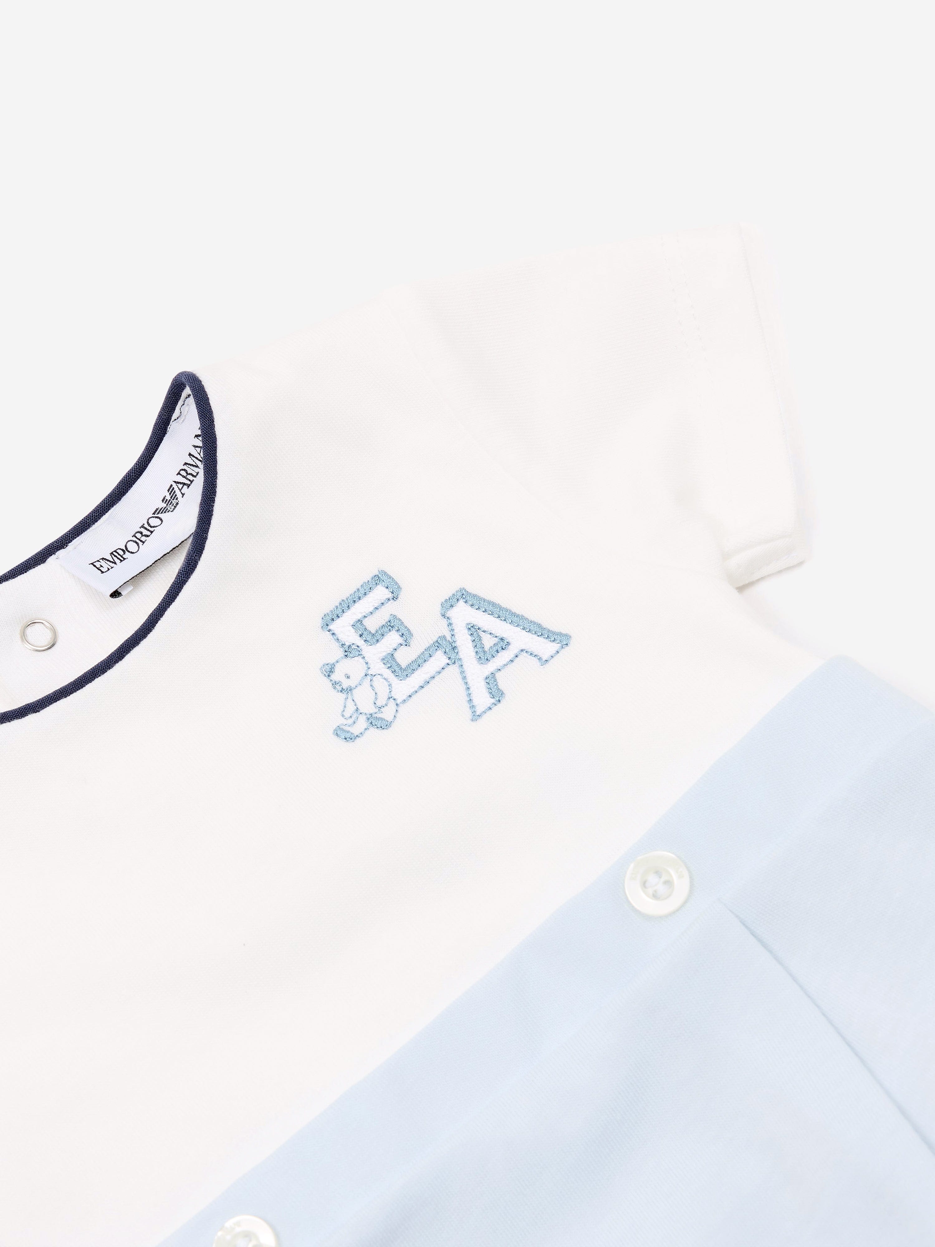 Blue Baby Boys Logo Romper - Soft Cotton Jumpsuit for Infants & Toddlers - Perfect for Playtime, Outings & Photo Shoots
