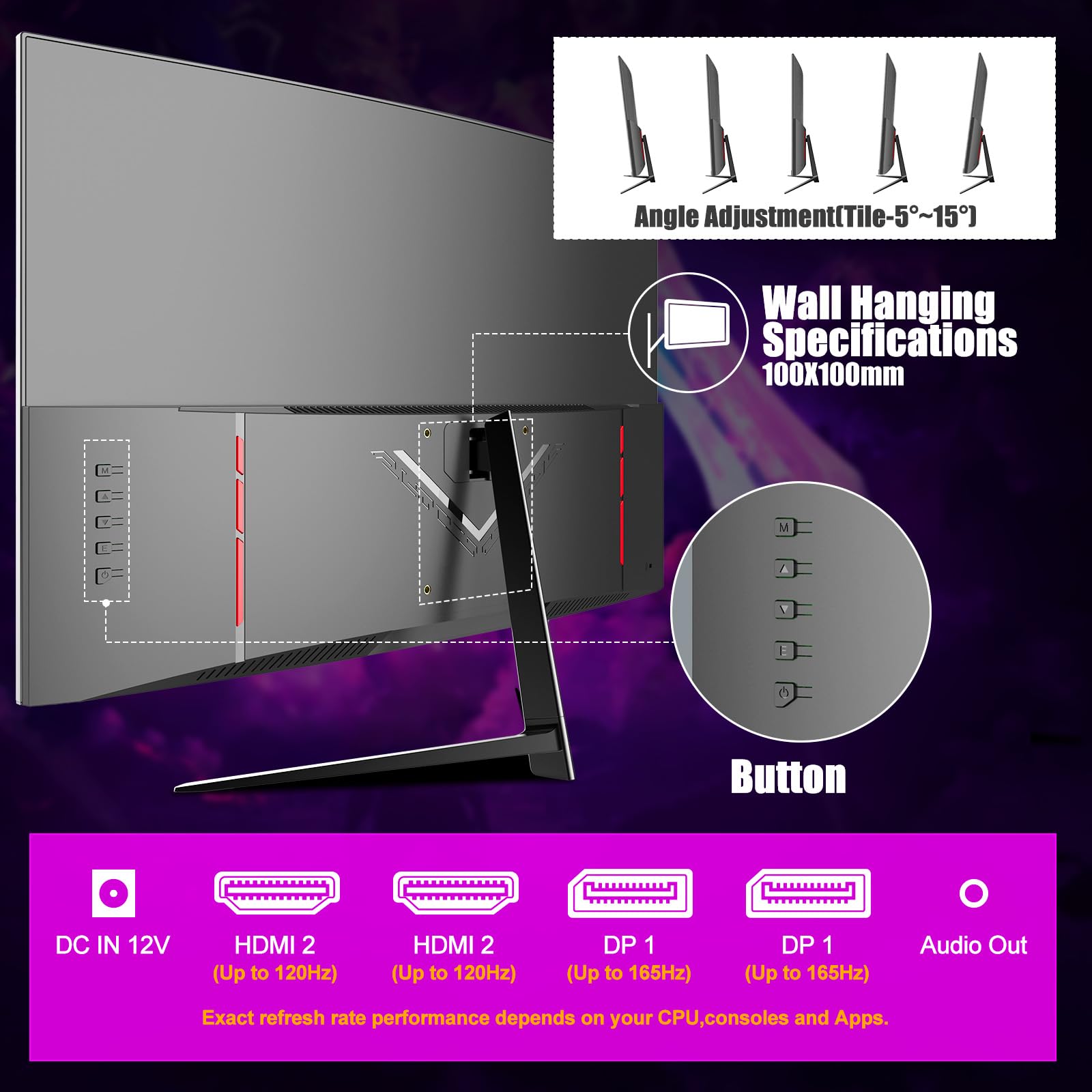 ZZA 27 Inch QHD 2560x1440 Gaming Monitor - 165Hz 1ms Fast IPS, 1800R Curved, 99% sRGB HDR, HDMI 2.0 & DP 1.4, VESA Mount, Eye Care - Perfect for Esports, PC Gaming & Home Office Workstations
