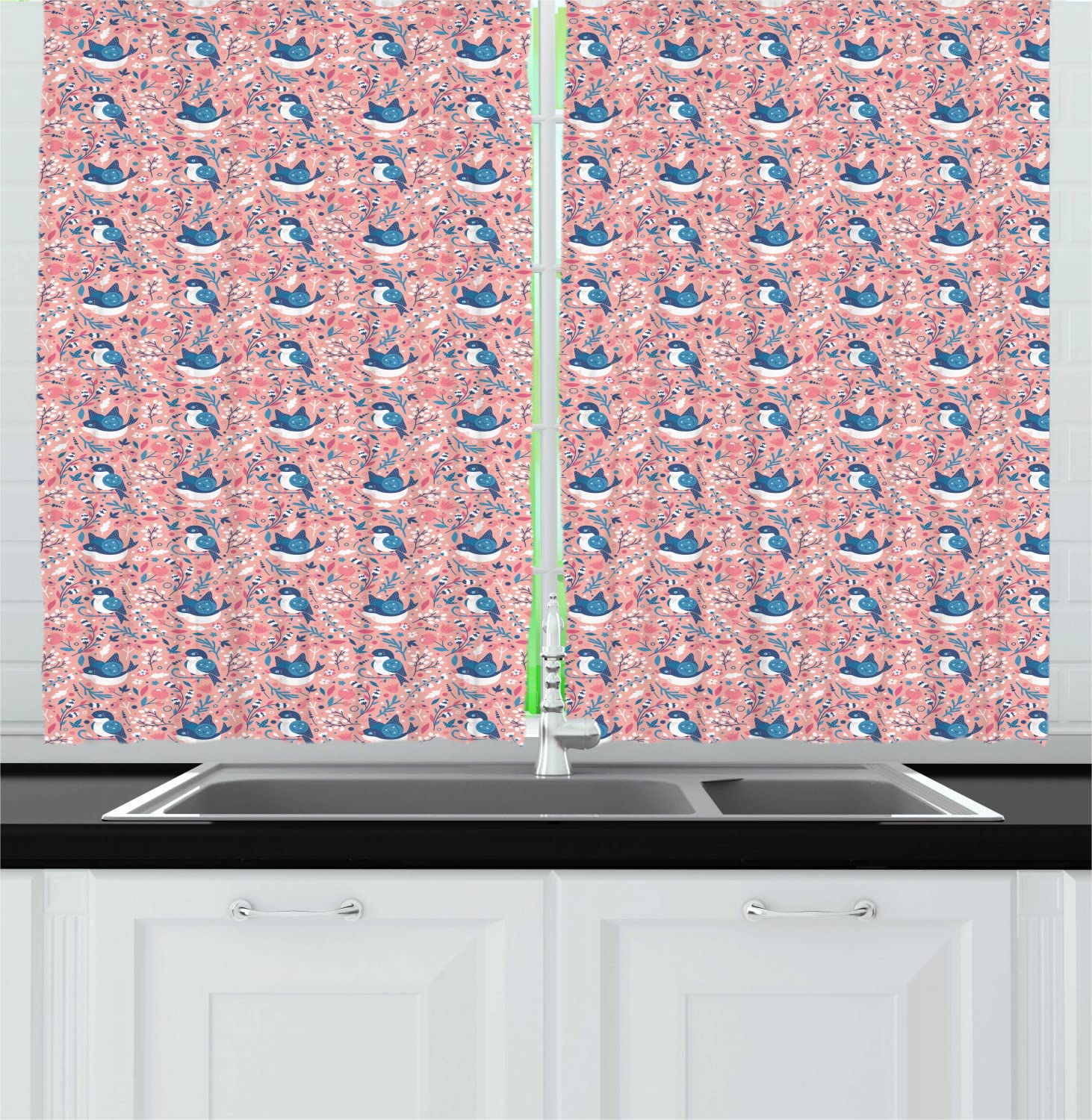 Ambesonne Floral Kitchen Curtains - 55