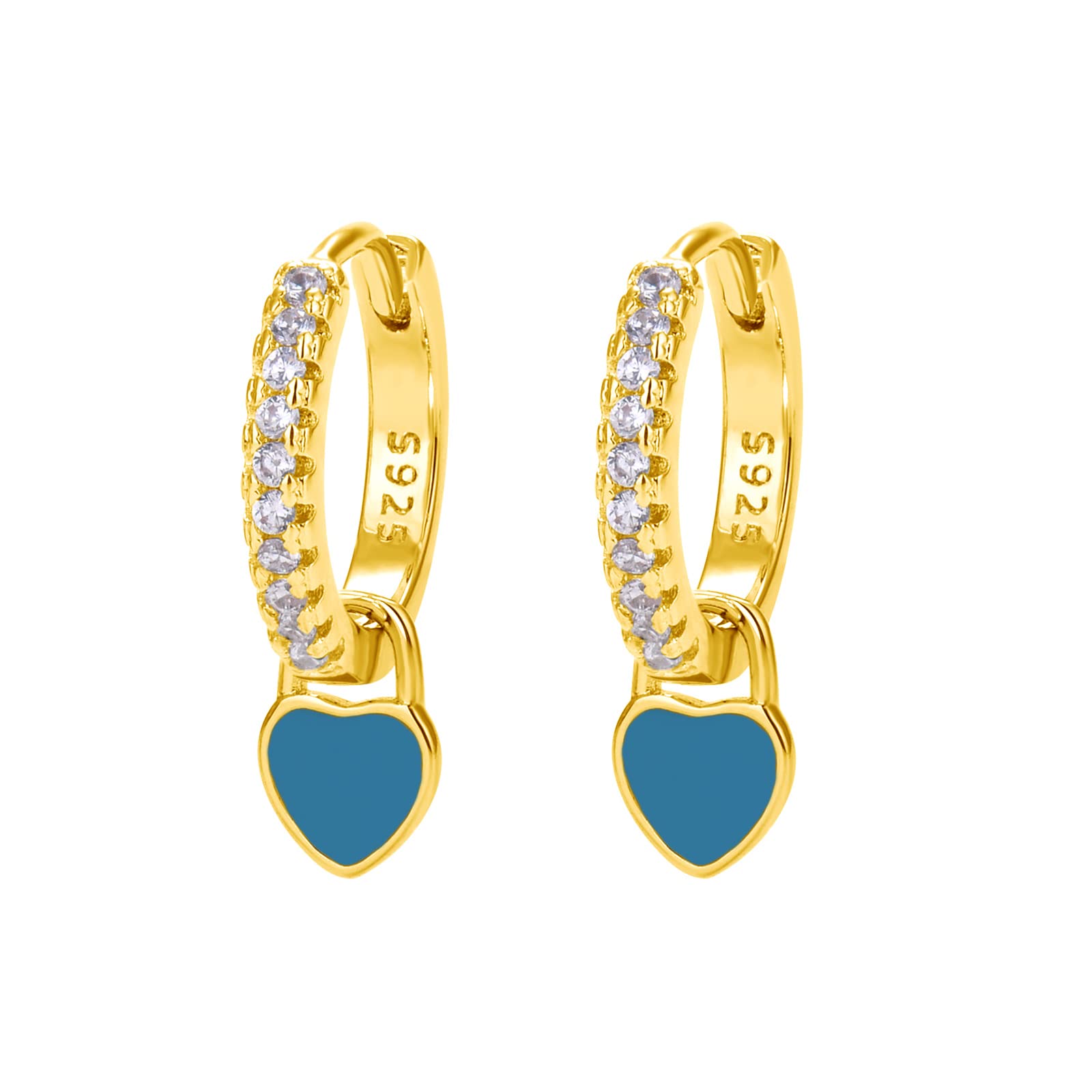14K Gold Plated 925 Sterling Silver Heart Shaped Hoop Earrings for Women & Girls - Red Crystal Zircon Dangle Earrings with Square Post | Perfect Teen Gift, Valentine's Day Jewelry & Everyday Fashion Accessory