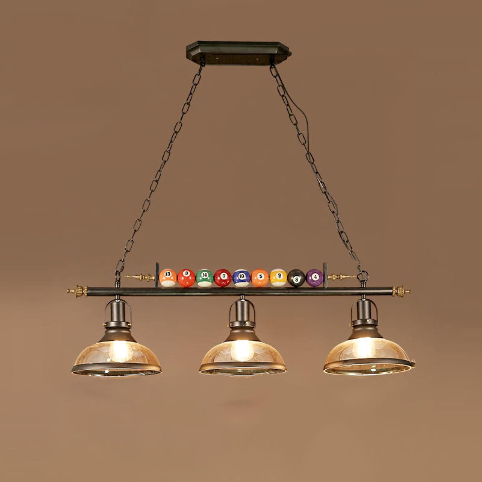 Vintage Billiard Chandelier Light - Adjustable Wrought Iron Pool Table Lamp with Glass Shade | Industrial Style Hanging Fixture for Game Rooms, Bars & Bedroom Decor