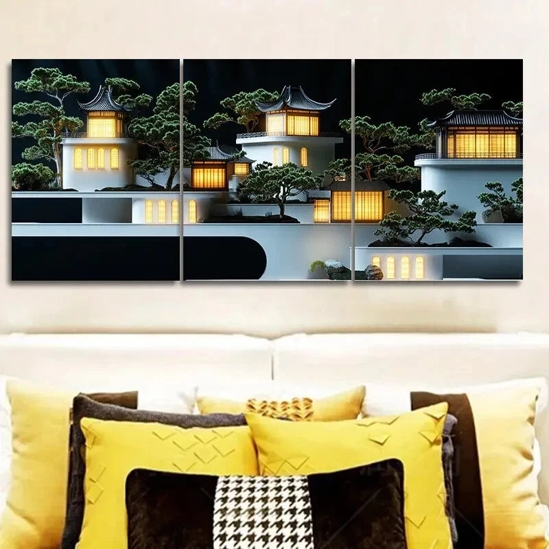3-Piece Ancient Architecture Art Painting Metal Prints - Ready to Hang Wall Decor for Living Room, Bedroom & Office - Premium Home & Office Artwork