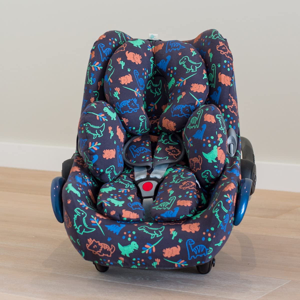 JYOKO Baby Head and Body Support Pillow - Hypoallergenic 100% Cotton Infant Cushion for Newborns & Toddlers (Happy Dino Design) - Perfect for Car Seats, Strollers, and Safe Sleeping