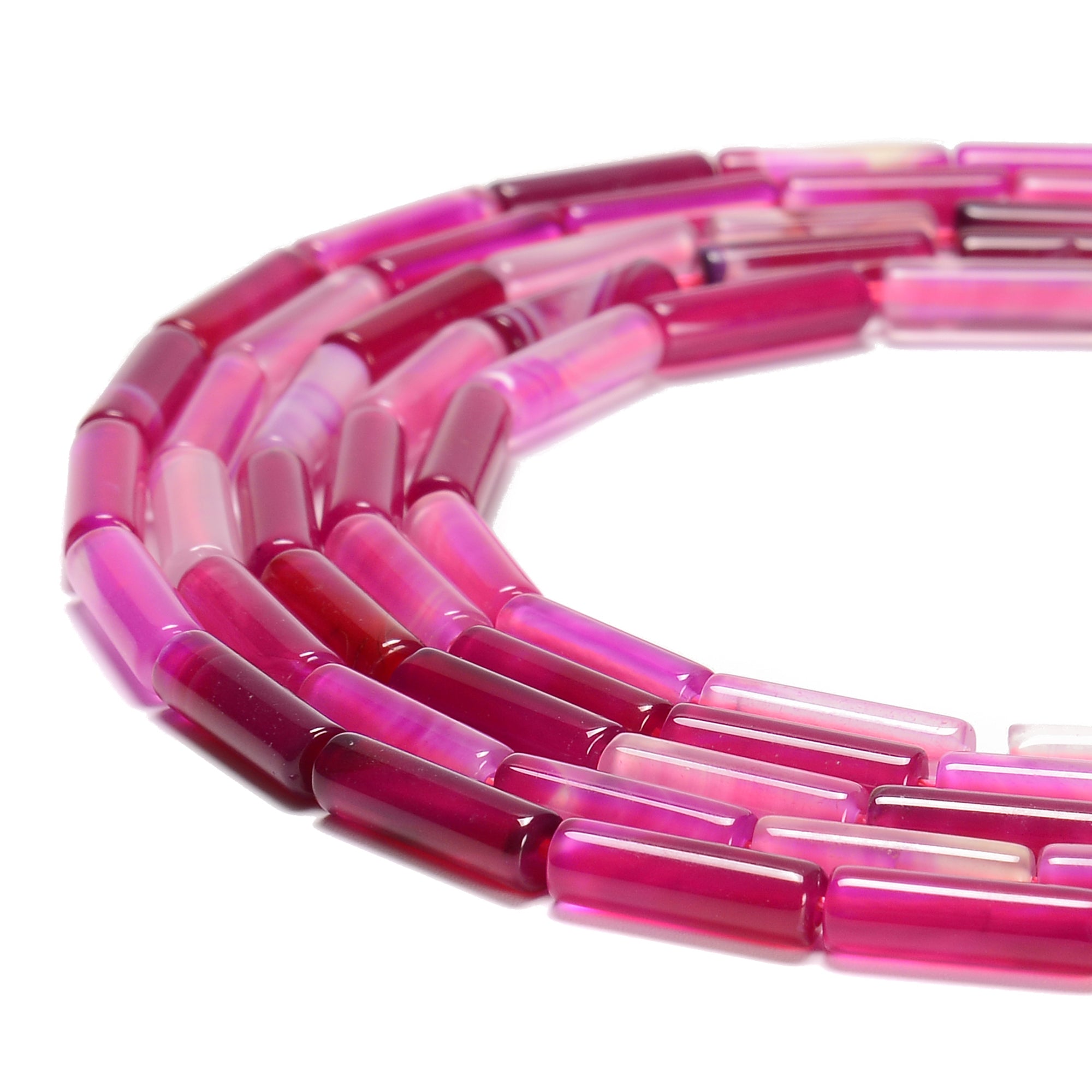 Fuchsia Stripe Agate Cylinder Beads 4x13mm - 15.5 Inch Strand for Jewelry Making, DIY Crafts, and Healing Crystal Bracelets | Perfect for Beaders, Wire Wrapping, and Spiritual Energy Work