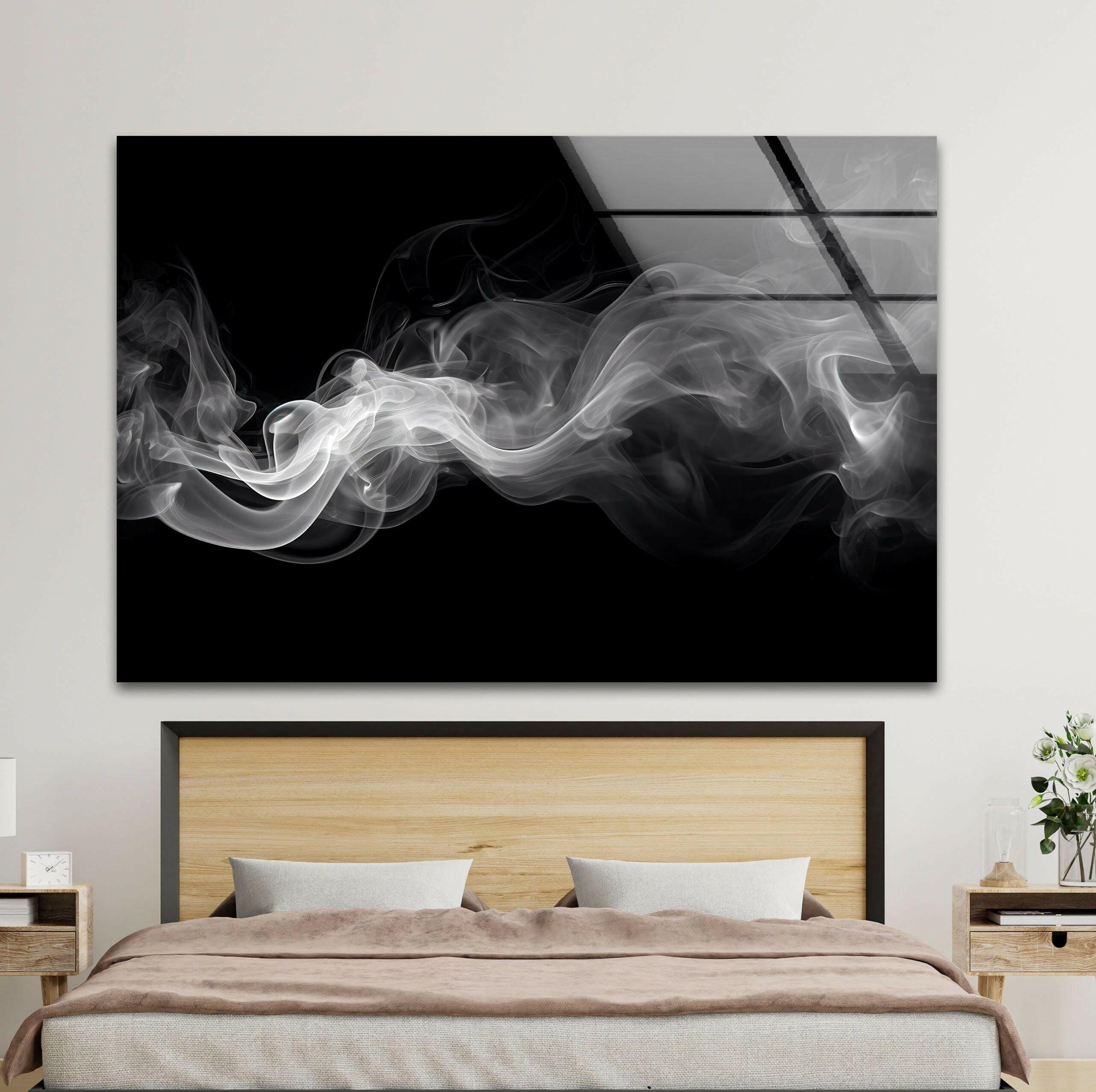 Black and White Smoke Glass Wall Art - Modern Abstract Home Decor for Living Room, Bedroom & Office - Elegant Glass Panel Artwork for Stylish Interior Design