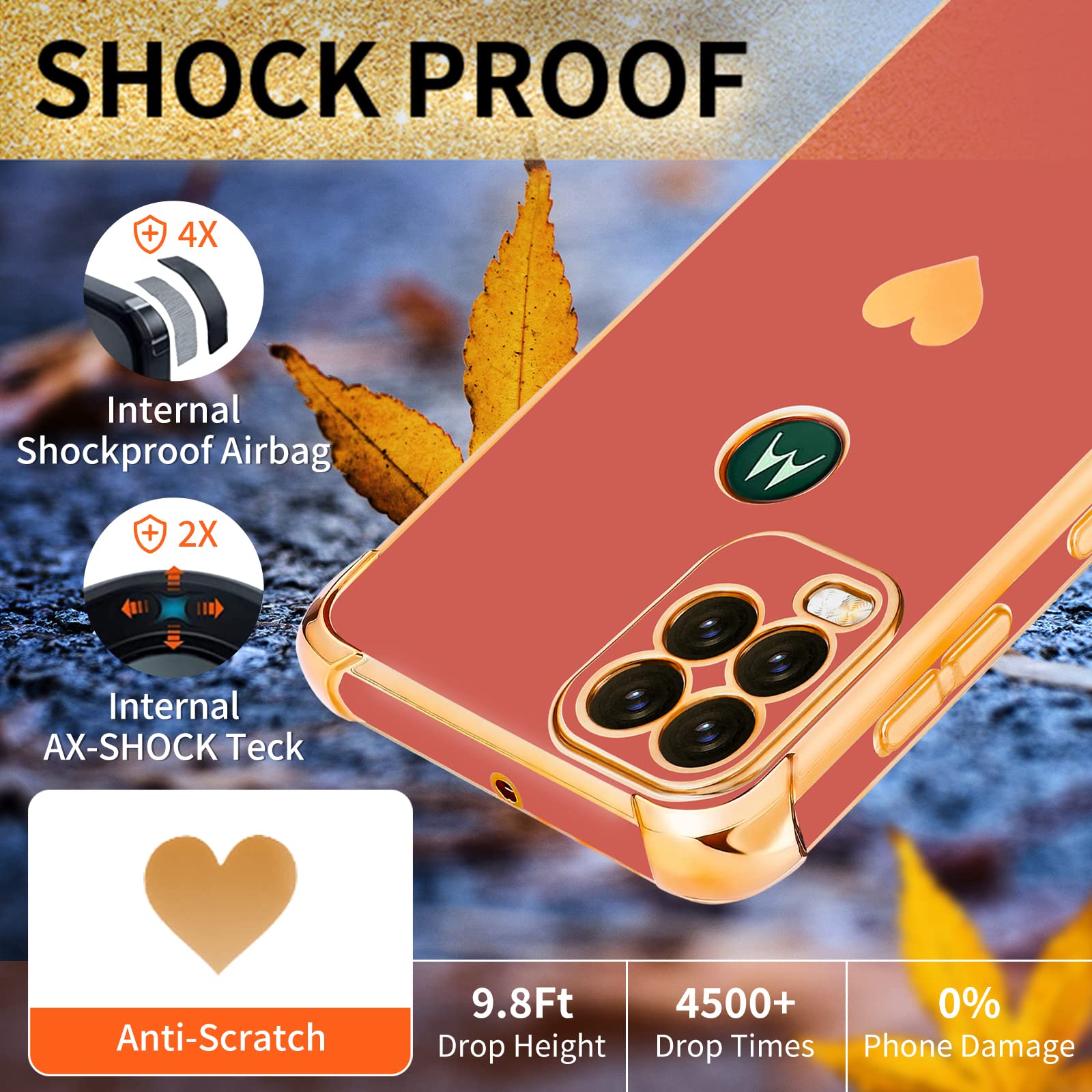 3-in-1 Luxury Heart Pattern Phone Case for Motorola Moto G Stylus 5G 2021 (6.8 Inch) - Cute Aesthetic Love Design with Screen Protector & Chain - Perfect Gift for Women & Girls (Red/Gold) | Everyday Protection & Stylish Accessory