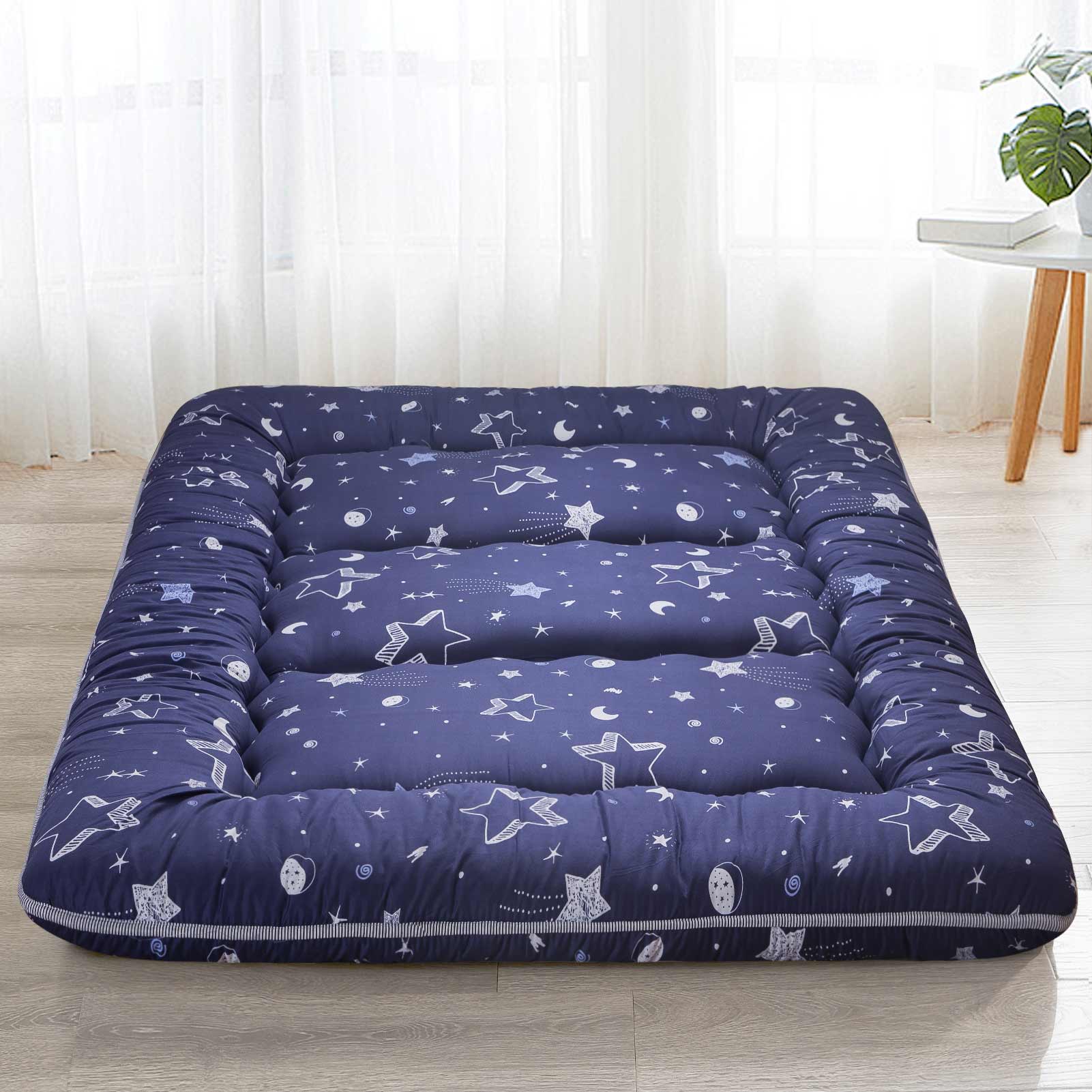 MAXYOYO Navy Star Adventure Japanese Floor Futon Mattress - Comfortable Foldable Sleeping Mat for Living Room, Guest Room & Travel | Perfect for Small Spaces, Camping & Home Decor
