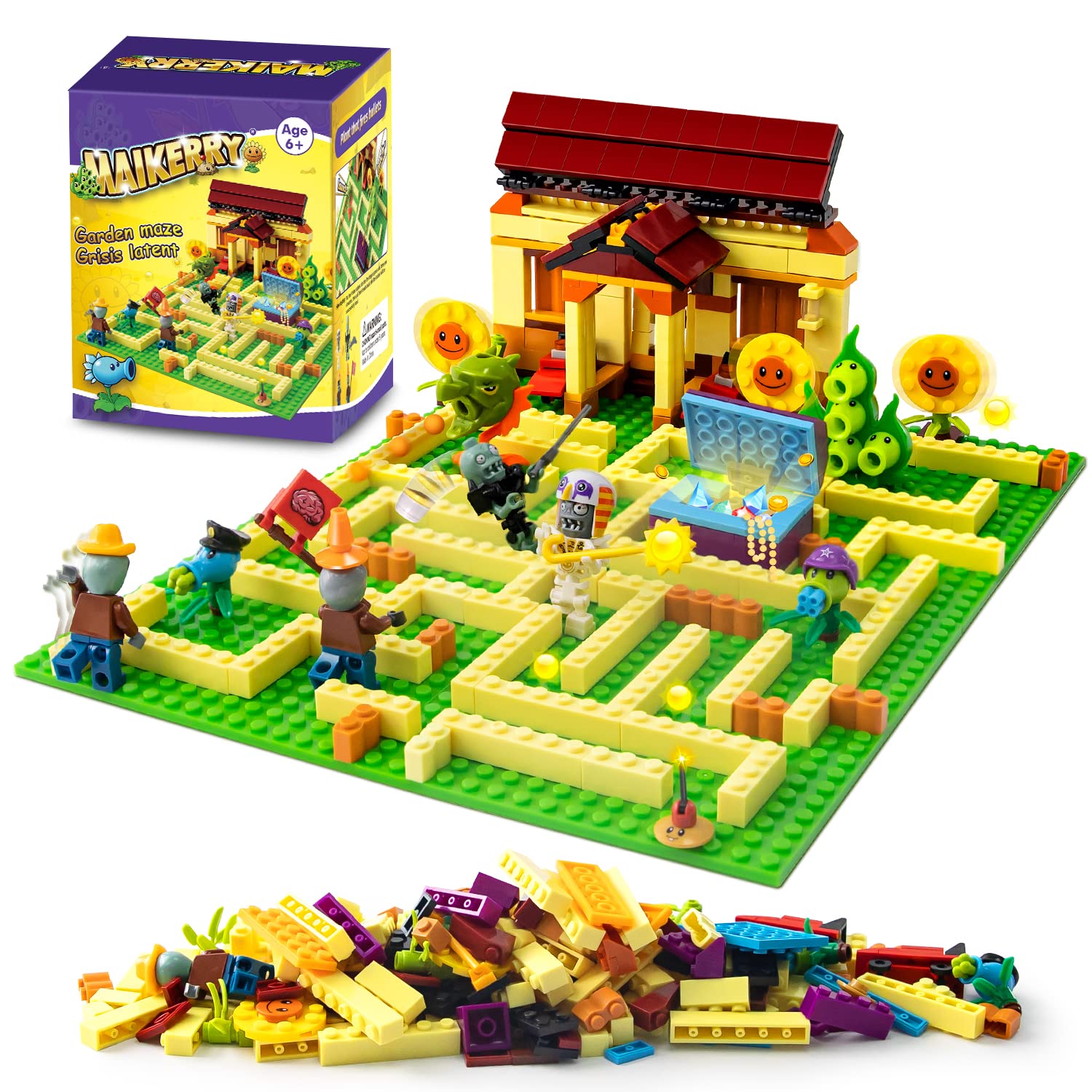 Plants vs Zombies Action Figures - Assemble & Play Garden Maze Battle Set | Collectible Toys for Kids, Boys & Girls | Perfect for Birthday Gifts, Game Fan Parties & Strategy Play