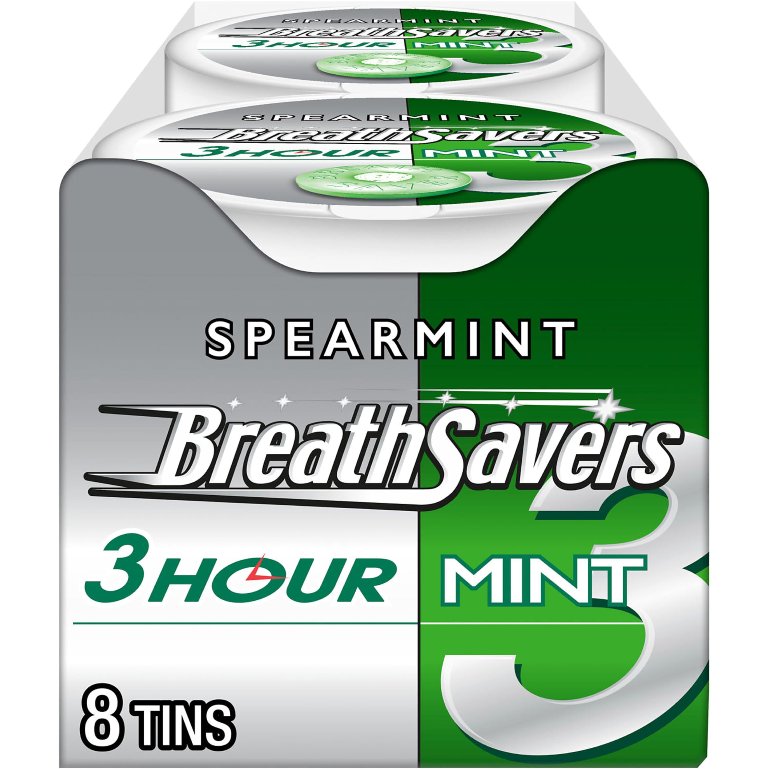 BREATH SAVERS Sugar Free Spearmint Breath Mints in Portable Tins - 1.27oz (8 Count Pack) | Fresh Breath Solution for Work, Travel & After Meals