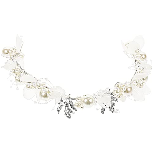 FRCOLOR Silver Pearl Tiara Headdress - Floral Princess Wedding Hairpiece with Crystal & Pearl Accents - Bridal Hair Vine for Weddings, Prom, Pageants & Special Occasions