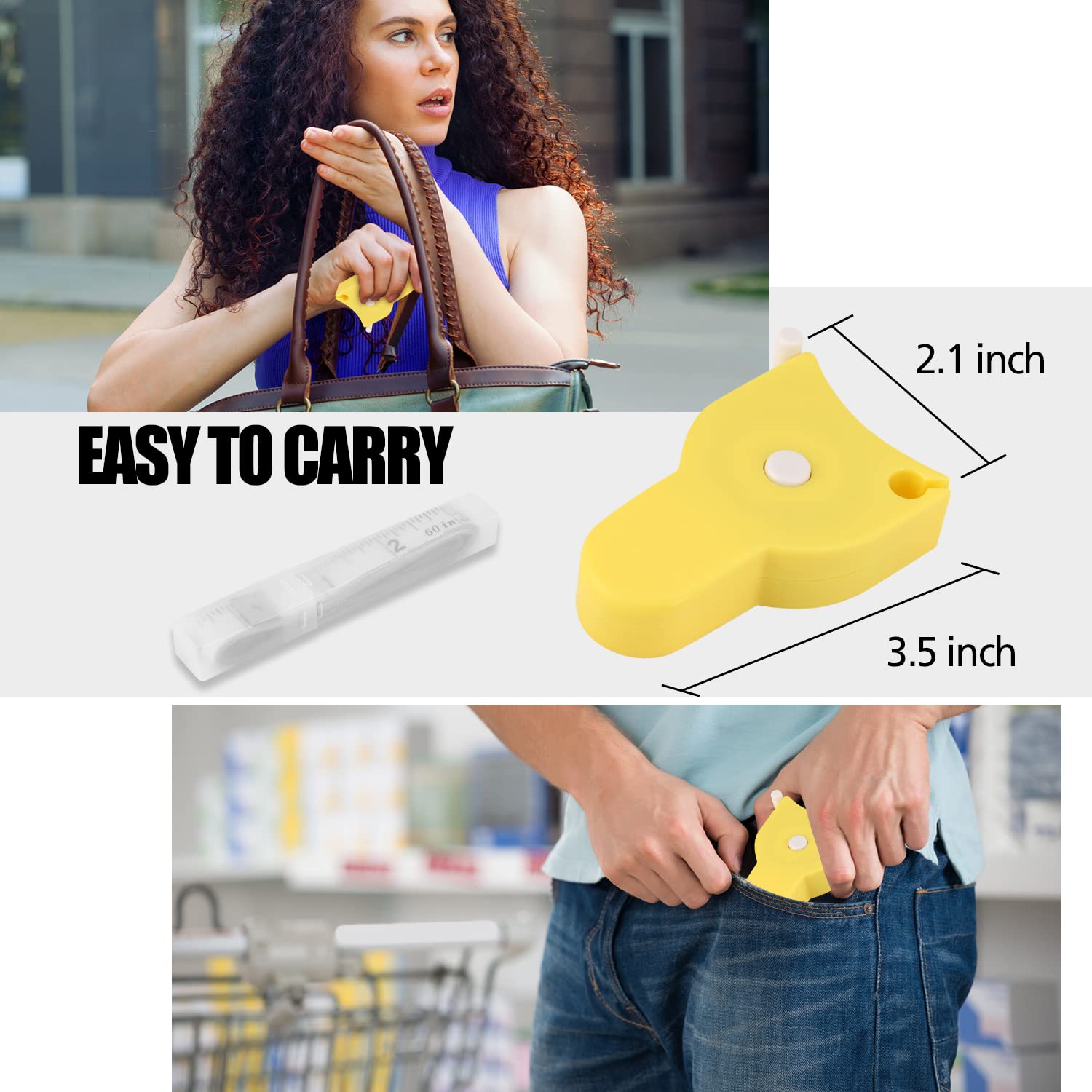 4PCS 60 Inch (150cm) Retractable Soft Body Tape Measure - Ideal for Weight Loss, Fitness, Tailoring & Sewing | Perfect for Body Measurements, Crafting Clothes & DIY Projects | Black & Yellow Design